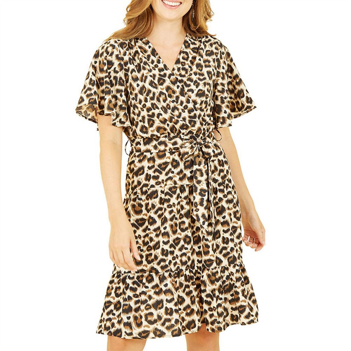 Mela London Brown V-Neck Knee Length Skater Dress