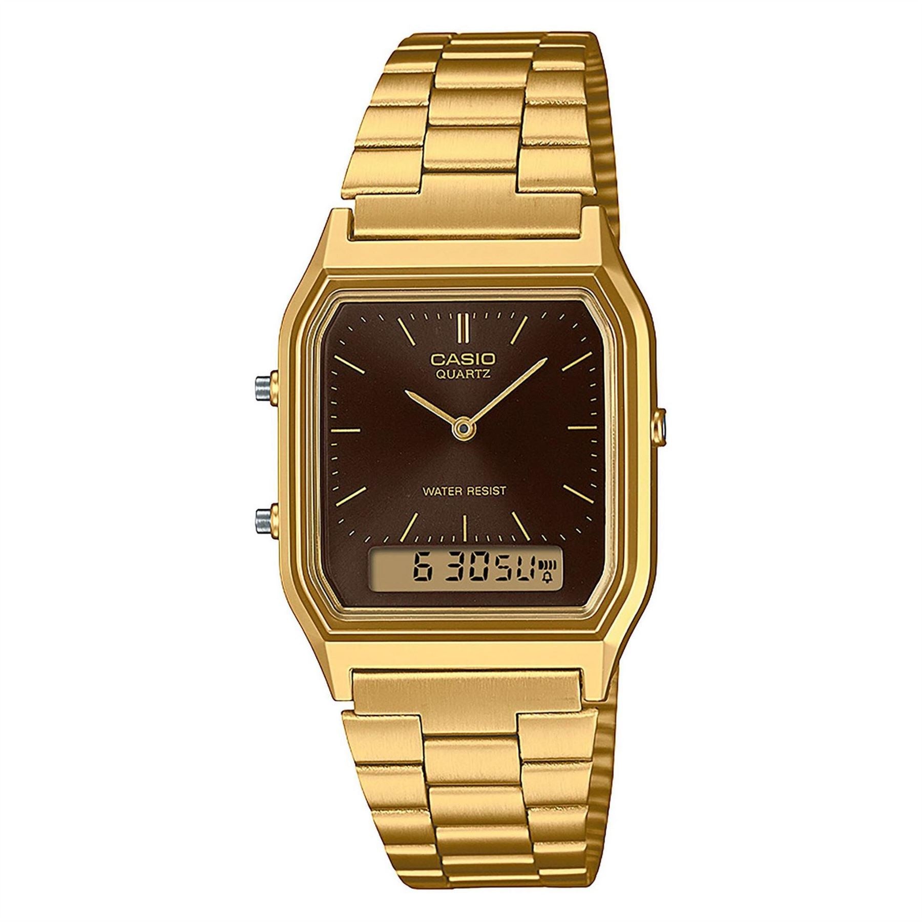 Casio 230ga 5amqyes Dual Time Zone Water Resistant Stainless Steel Gold Digital Watch