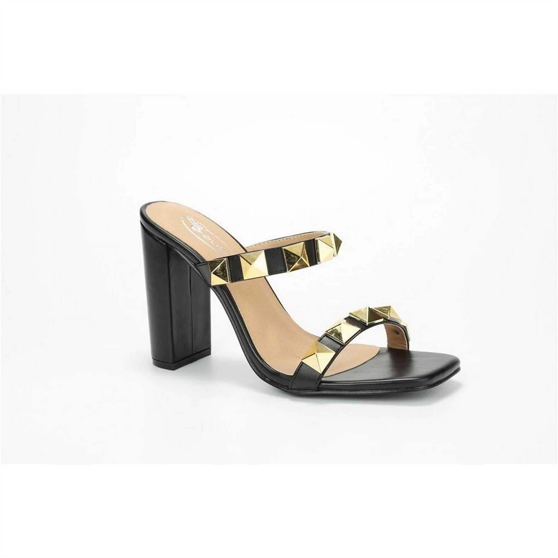 Chic High Heel Studded Block Heel Slides