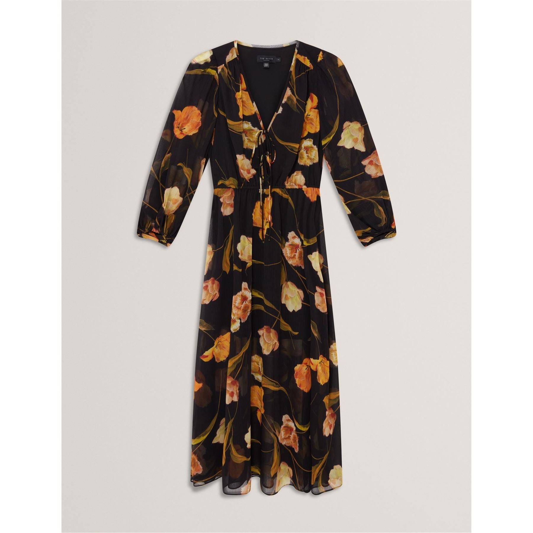 Ted Baker Plain V-Neck Long Sleeve Midi Dress