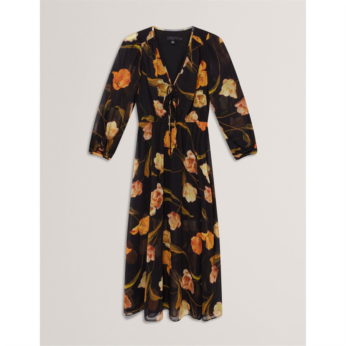 Ted Baker Plain V-Neck Long Sleeve Midi Dress