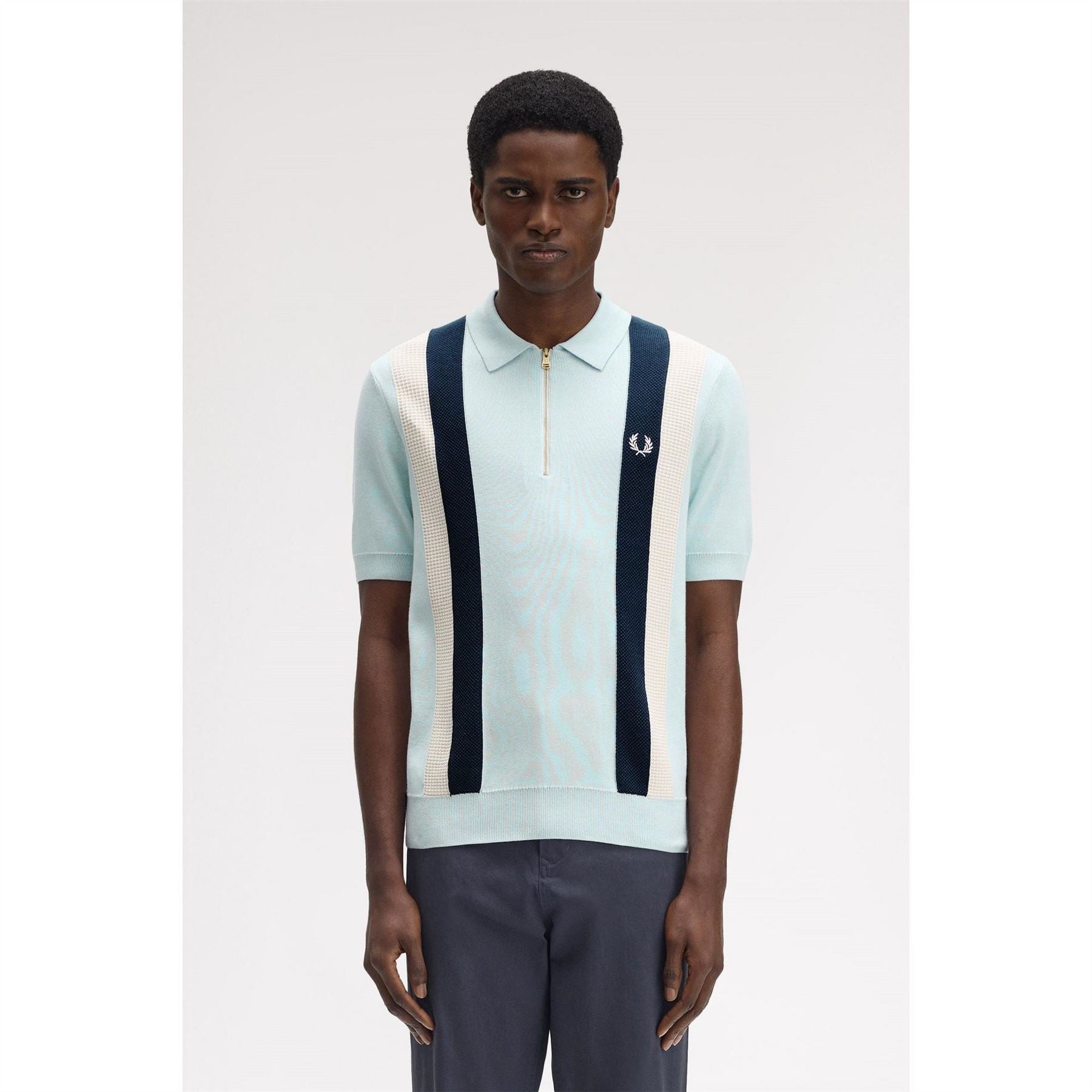 Fred Perry Vertical Stripe Zipped Short Sleeve Polo Shirt