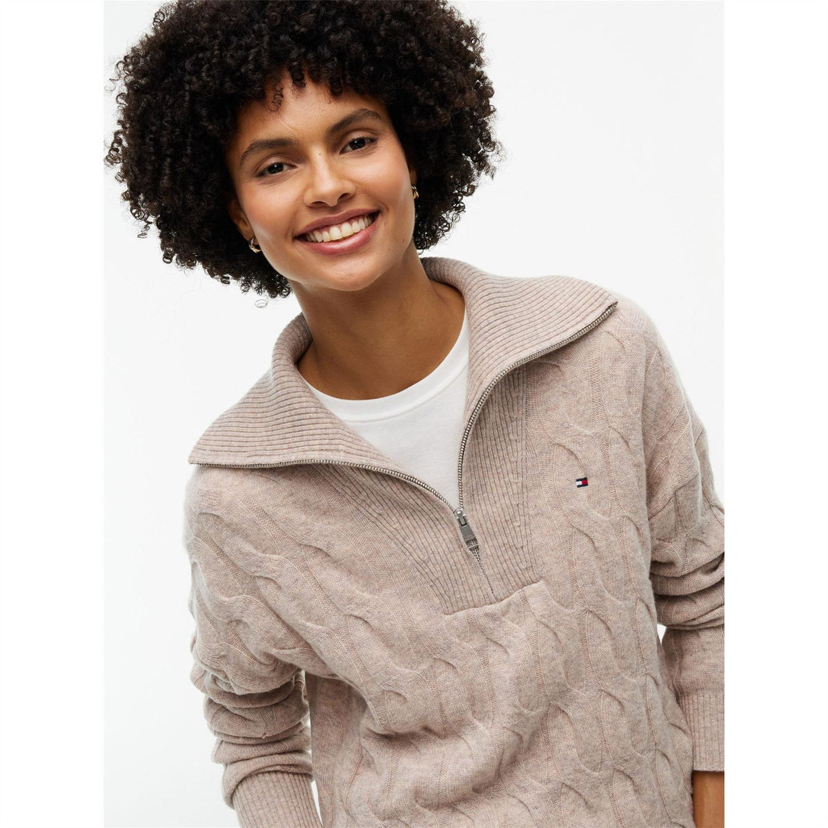 Tommy Hilfiger Wool Cable Knit Quarter Zip Jumper