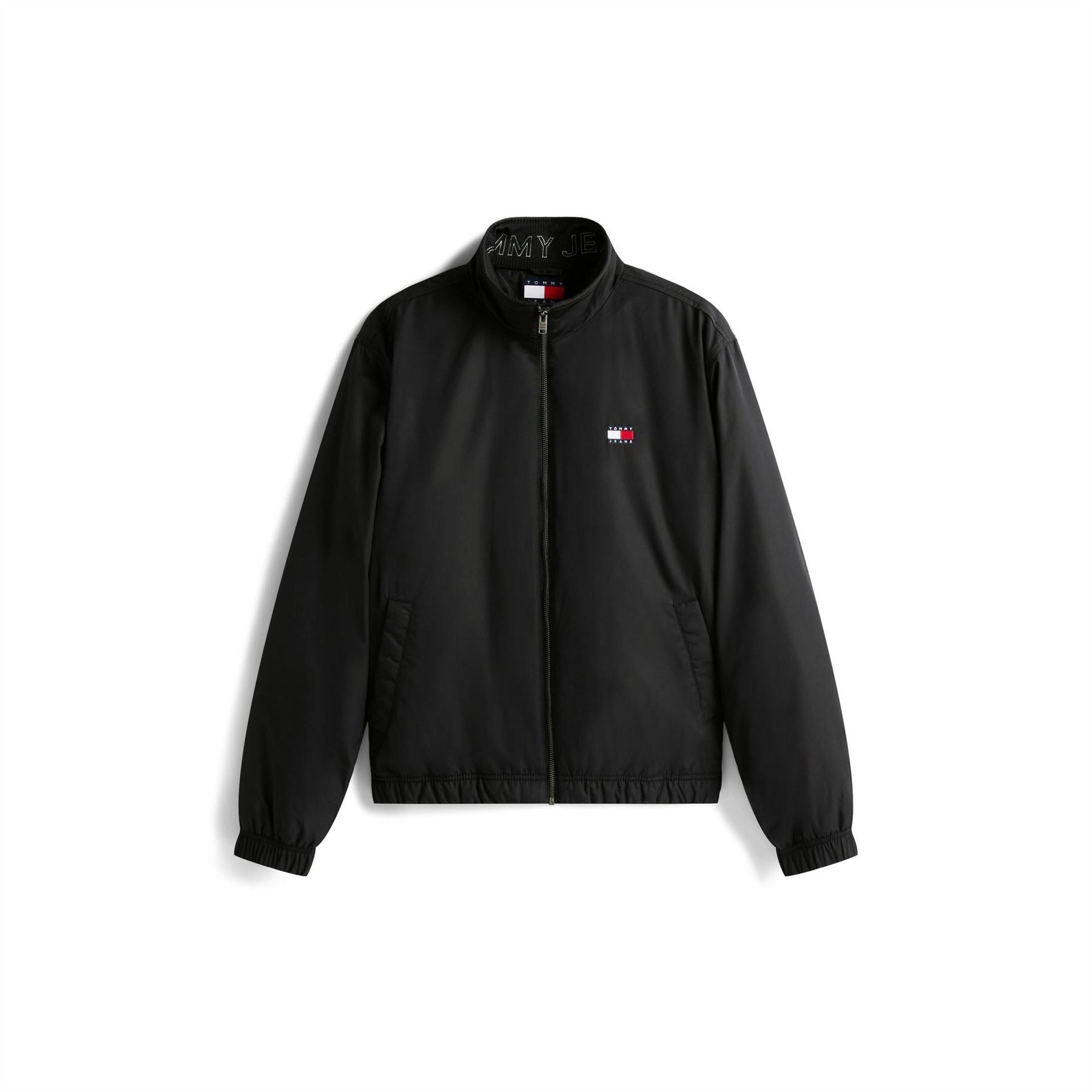 Tommy Jeans Solid Patterned Ribbed Cuff Mock Neck Harrington Jacket