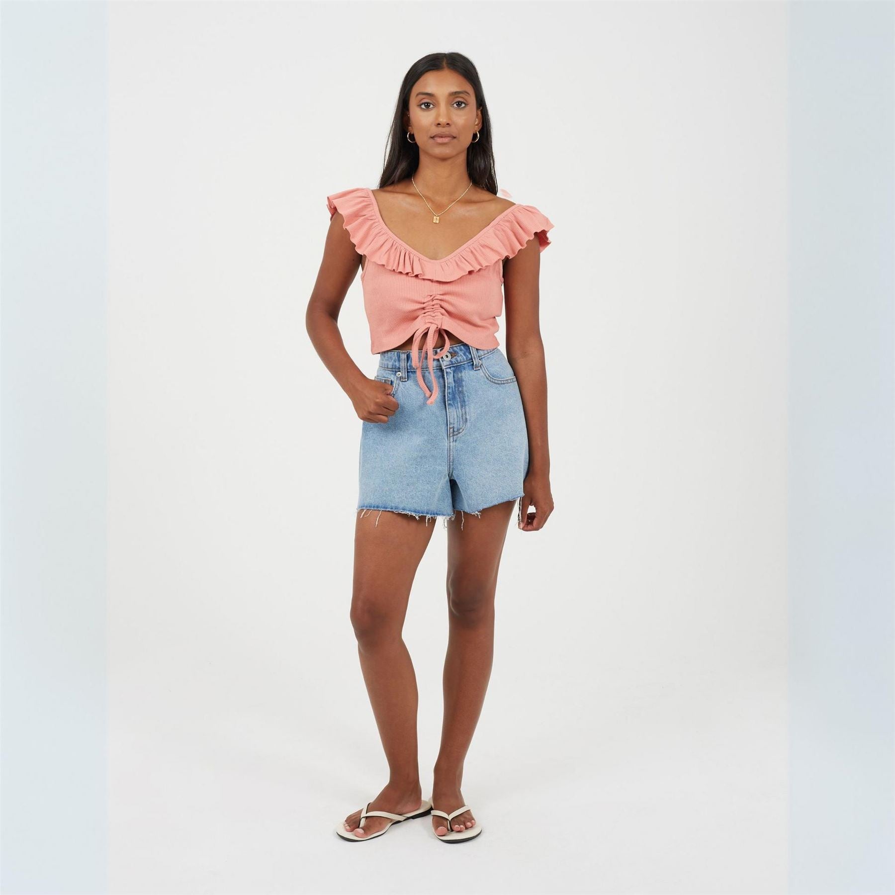 Brave Soul Womens Frill Vest With Gathered Front
