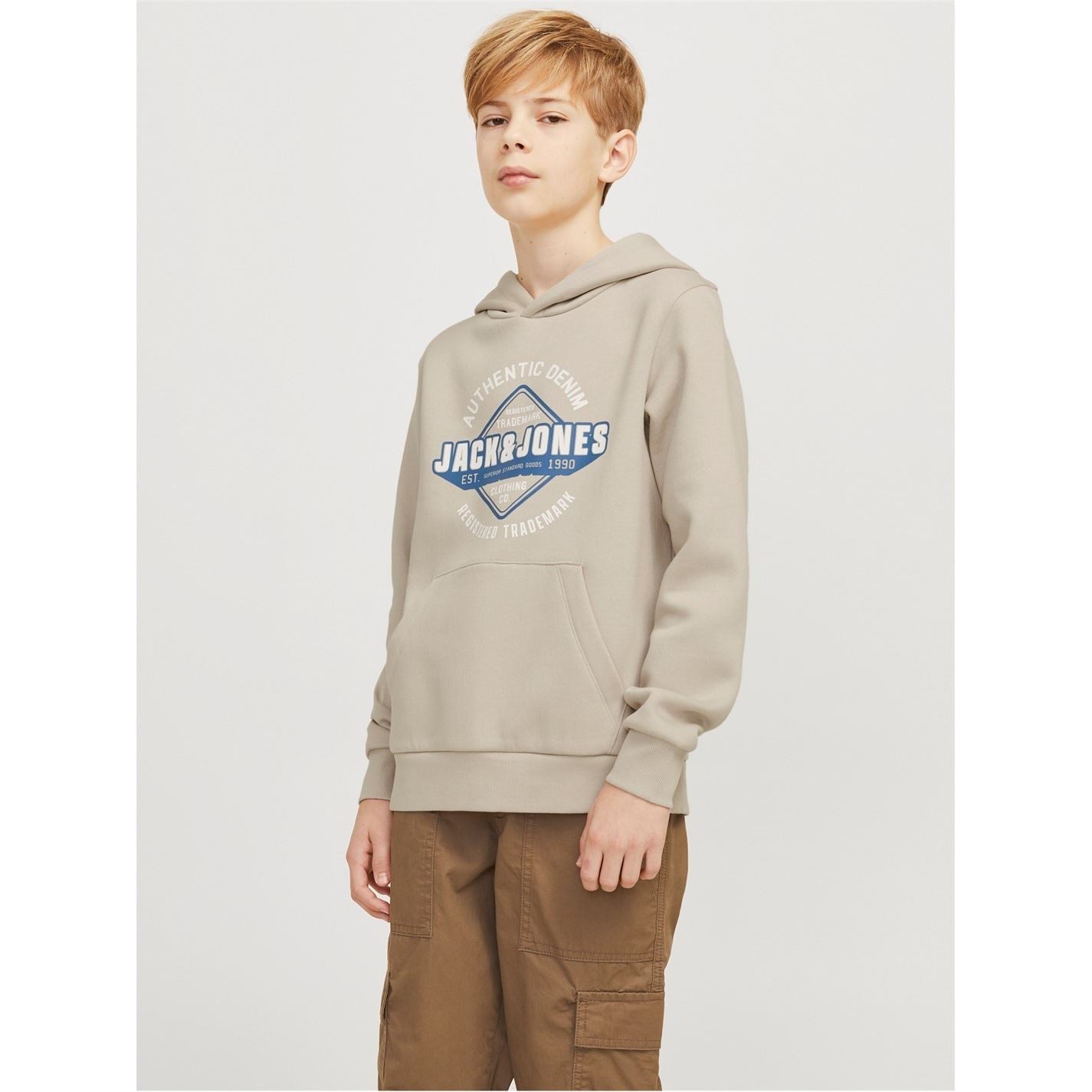 Jack and Jones Logo Print Hooded Neck Kangaroo Pocket Sweatshirt