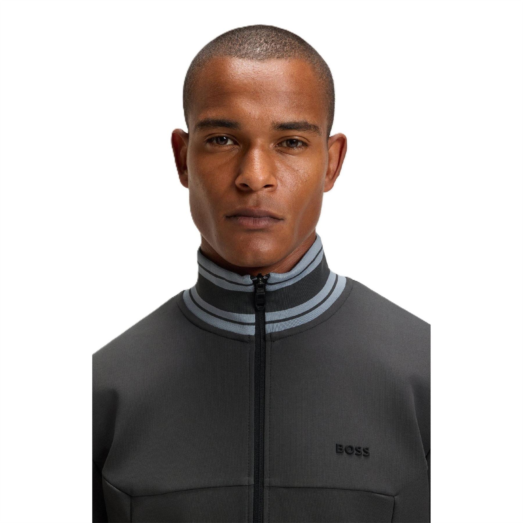 Boss Horizontal Stripe Patterned Zipped Pocket Ribbed Cuff Track Jacket