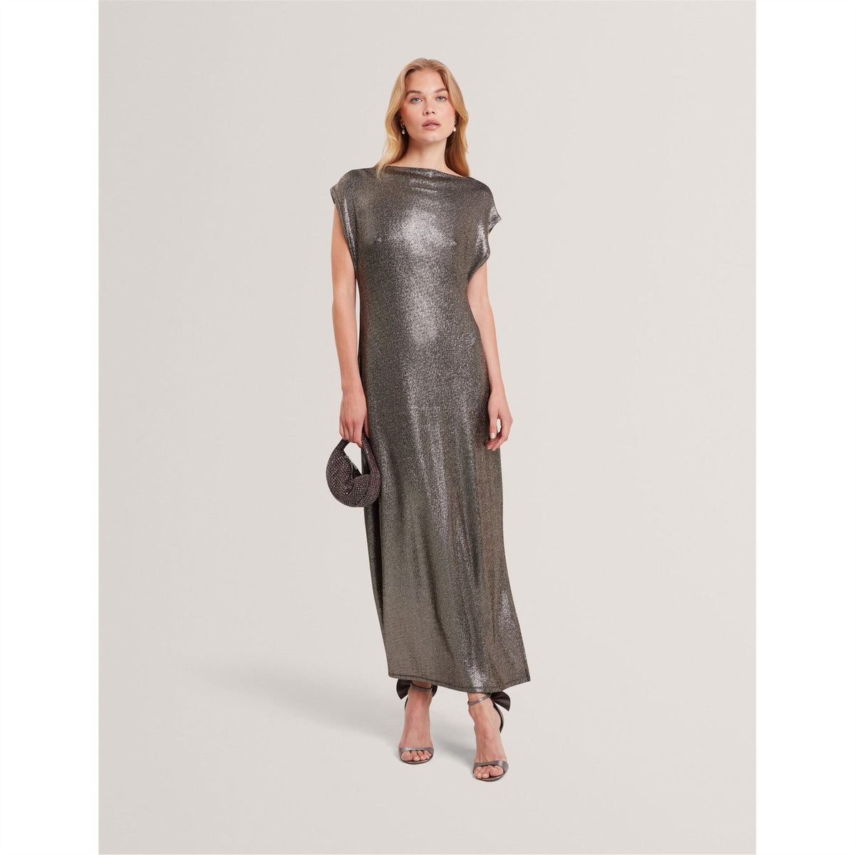 Ted Baker Metallic Boat Neck Short Sleeve Maxi Dress