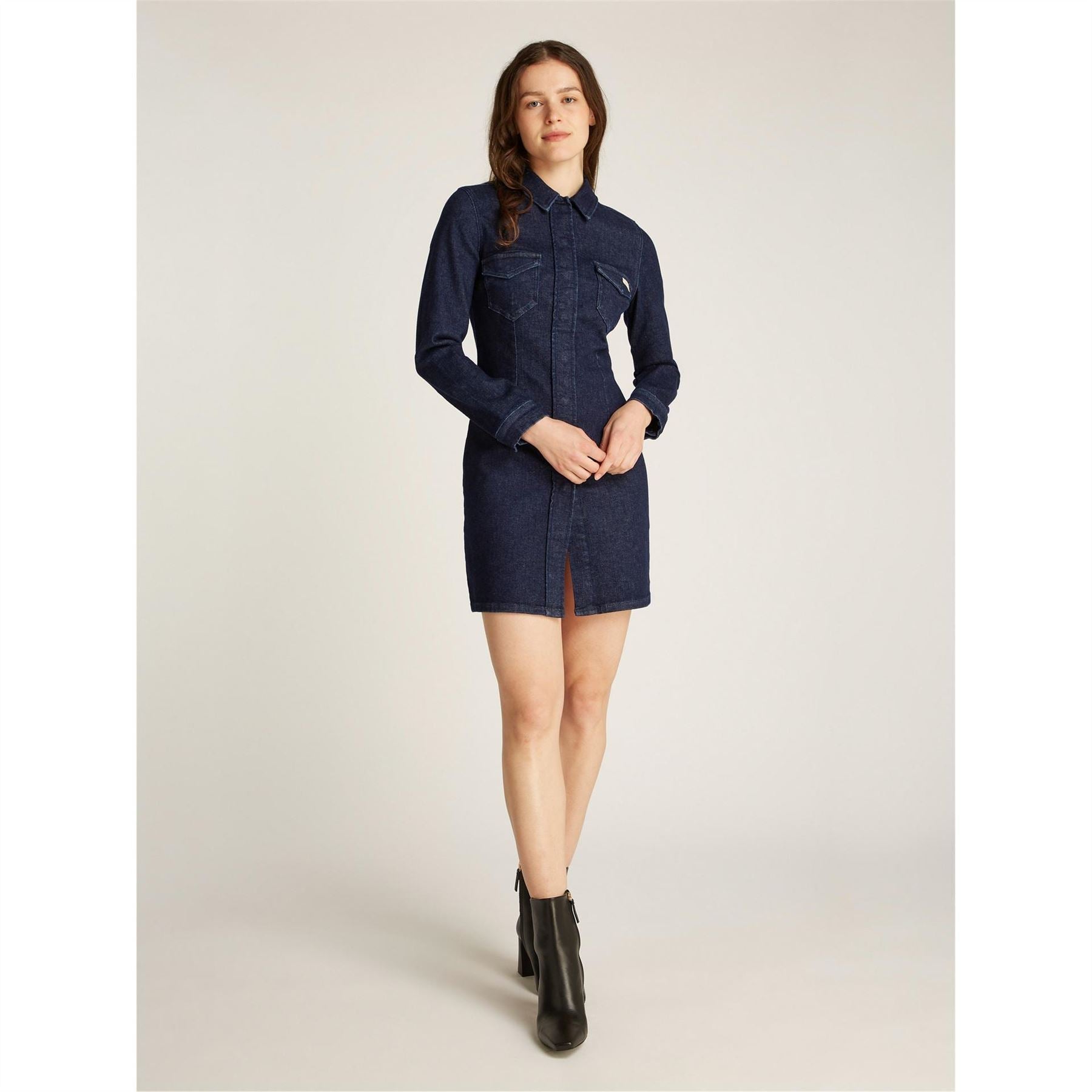 Calvin Klein Jeans Lean Collared Neck Mini Shirtdress