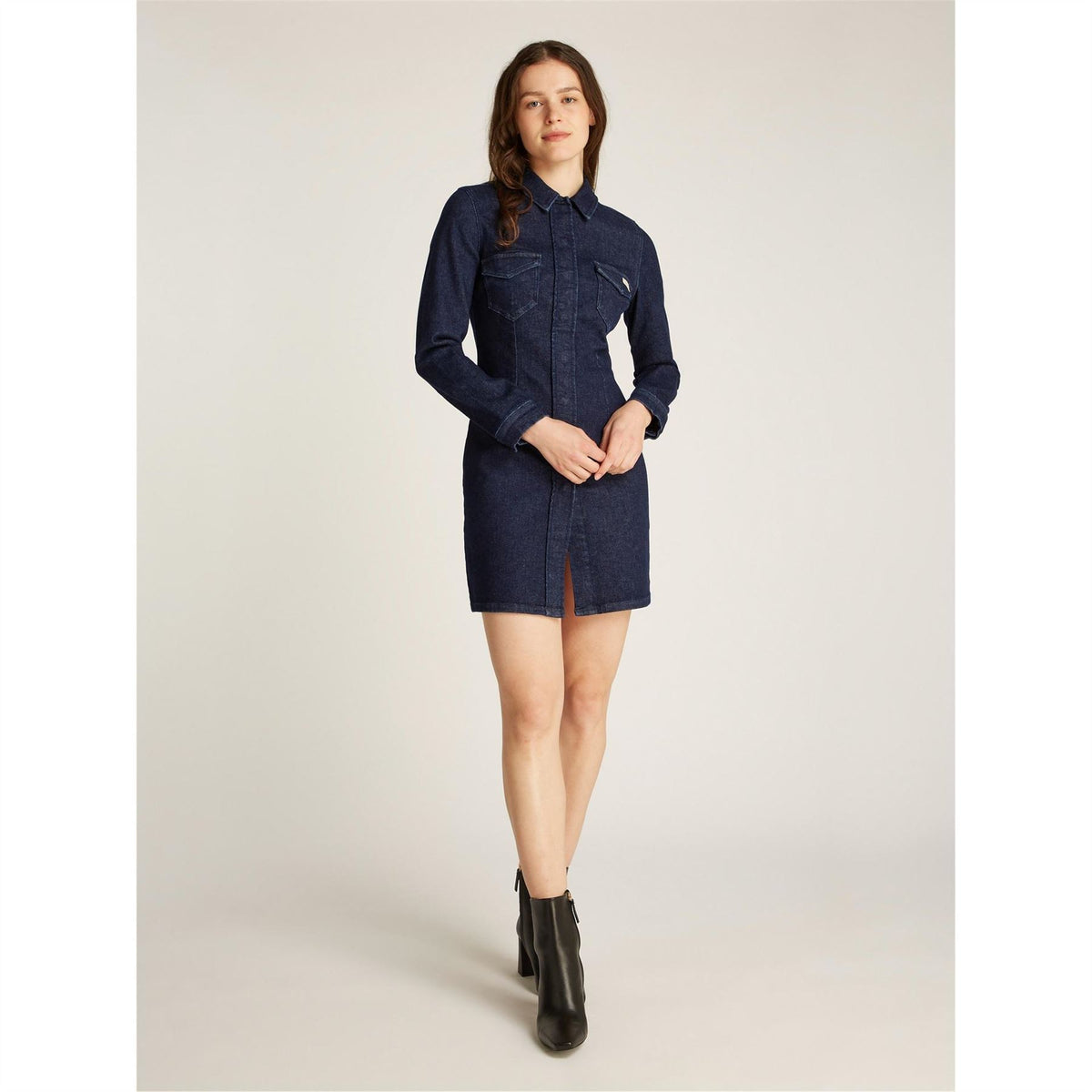 Calvin Klein Jeans Lean Collared Neck Mini Shirtdress
