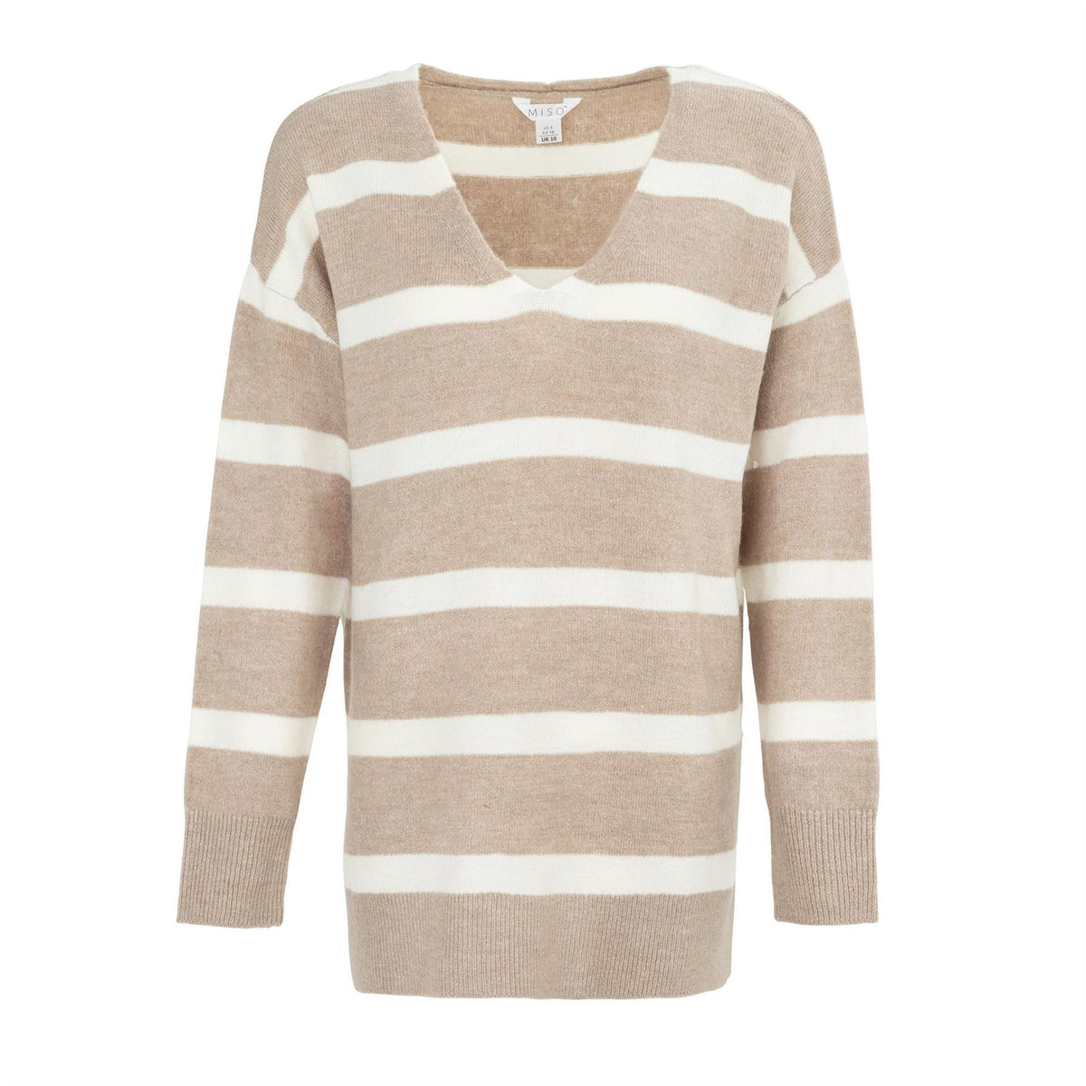 Miso Womens V Neck Loose Stripe Sweater Dress
