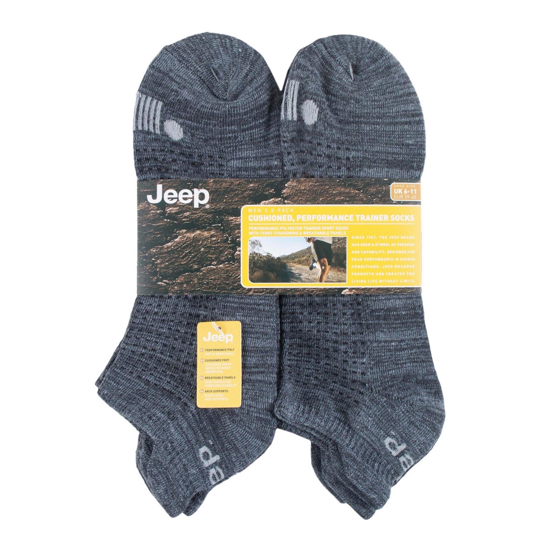 Jeep Mens 6 Pack Trainer Socks