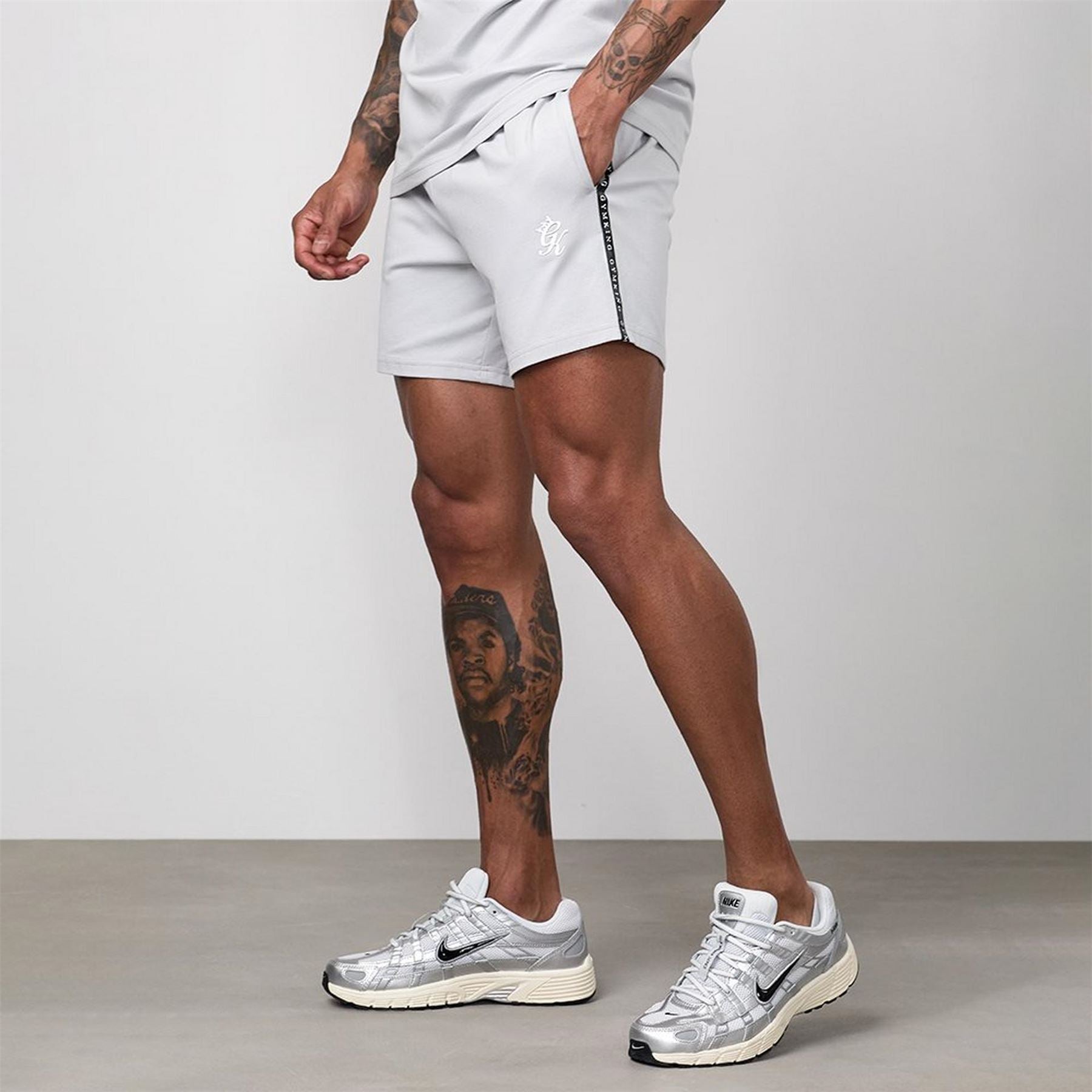 Gym King King Taped Jersey Short   Light Grey