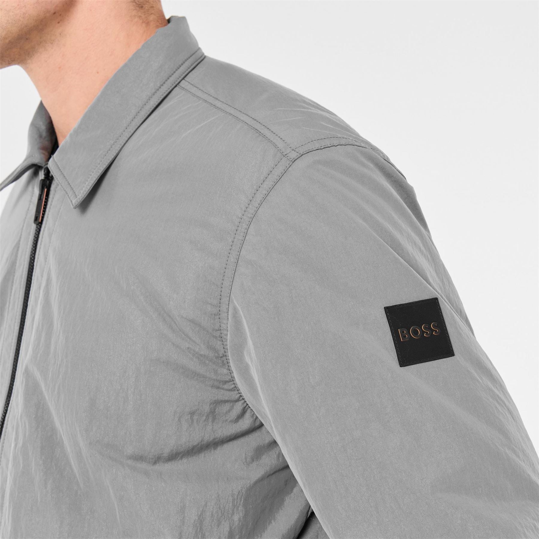 Boss Leejay Solid Patterned Overshirt with Zipped Pocket