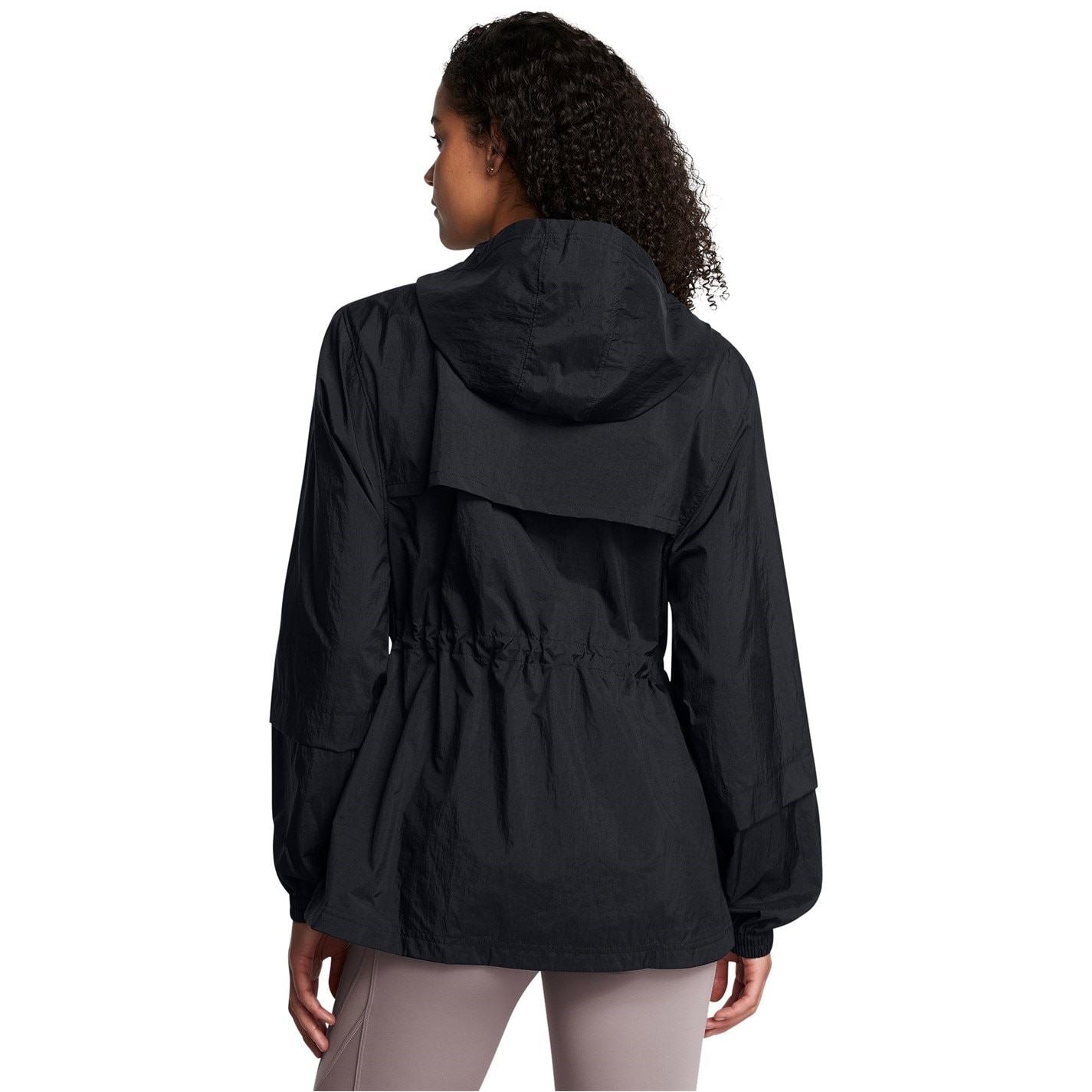 Under Armour Solid Patterned Hooded Drawstring Windbreaker with Flap Pocket