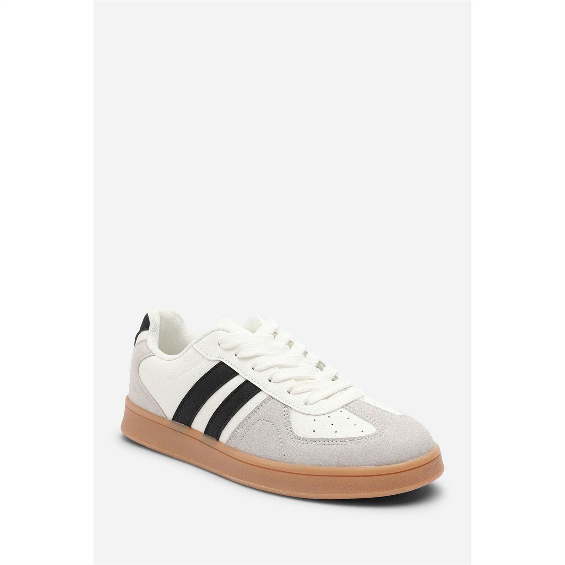 Wheres That From Classic Retro Lace Up Trainer With Black Stripes