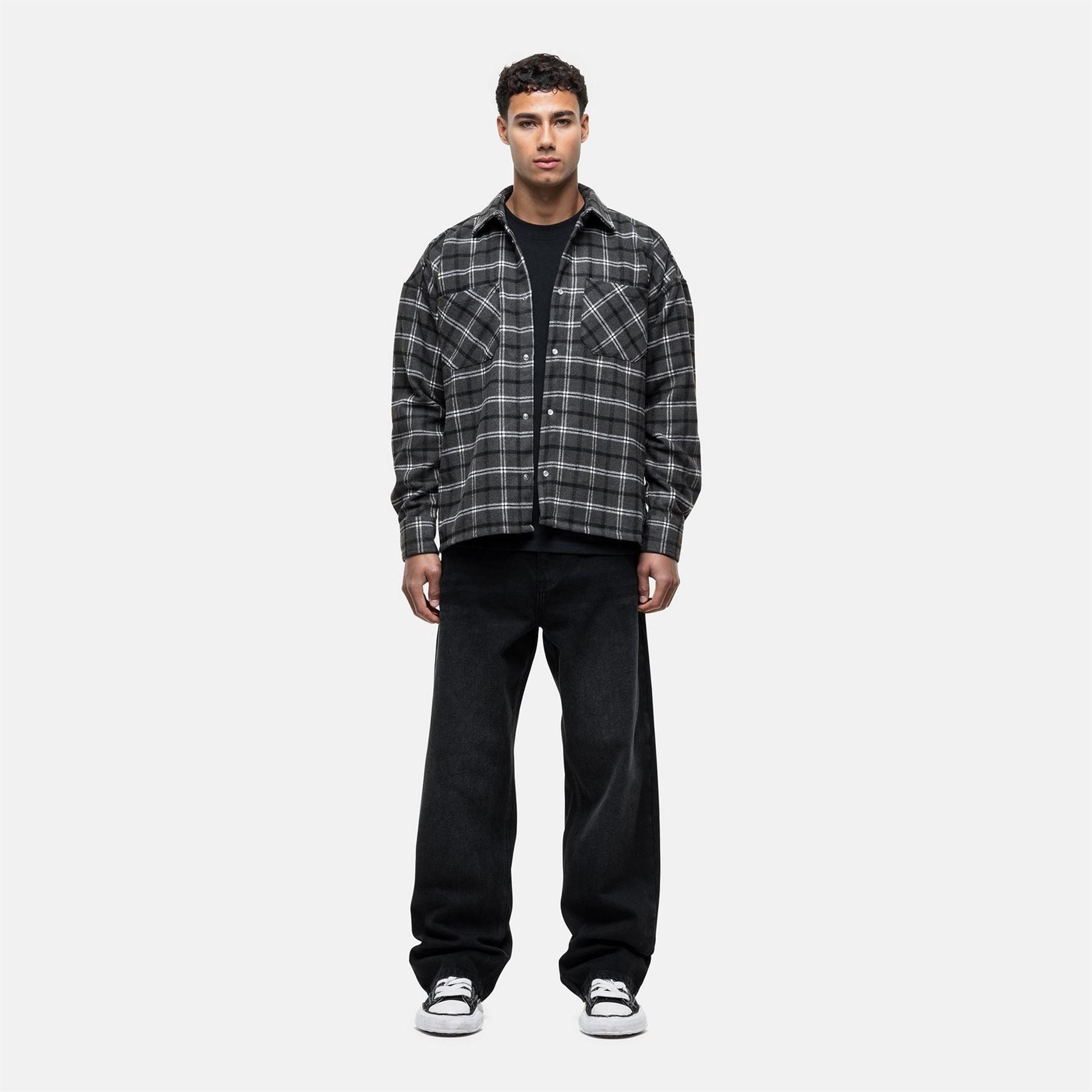 Good For Nothing Wool Check Overshirt Charcoal