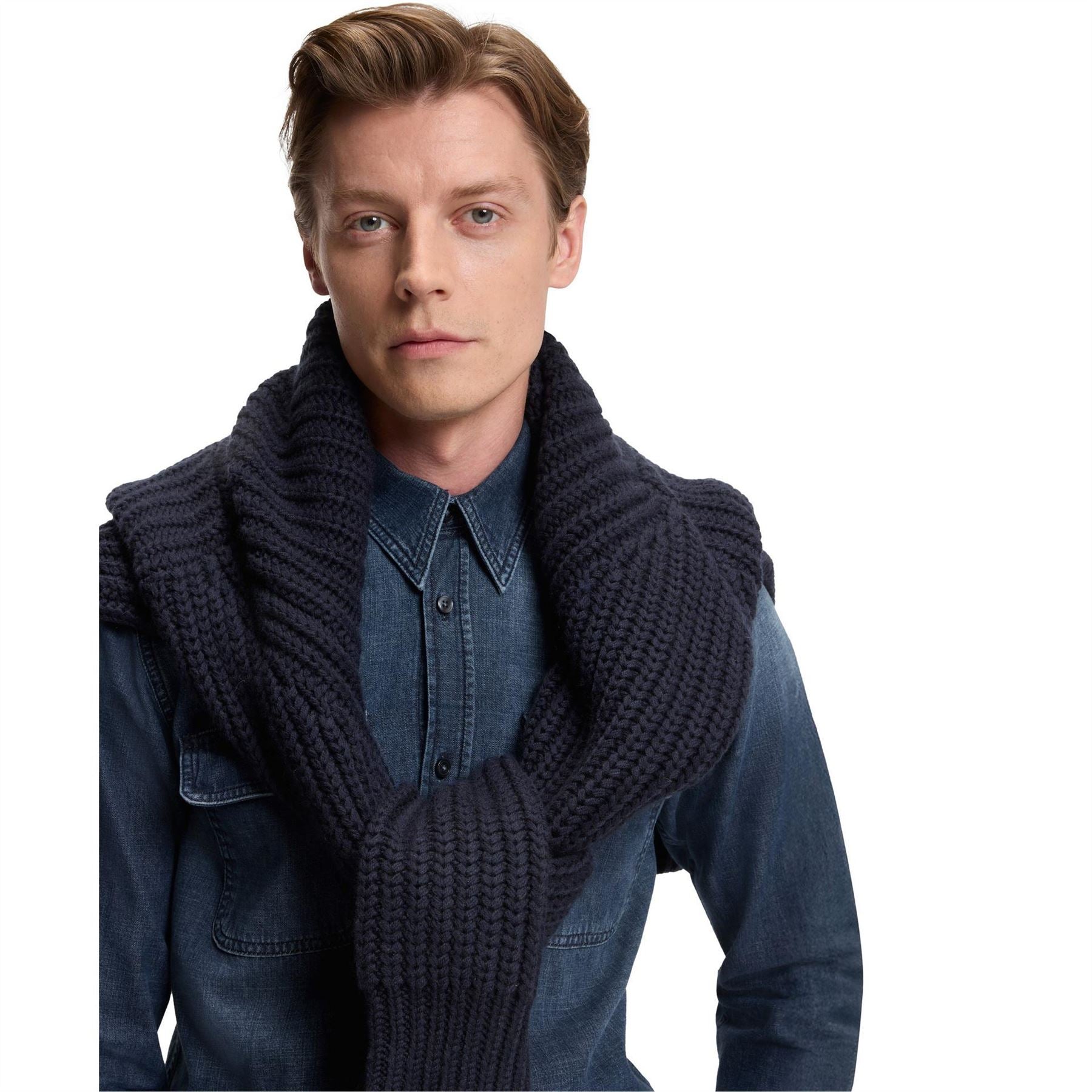 Boss Double Breasted Cotton Long Sleeve Denim Shirt