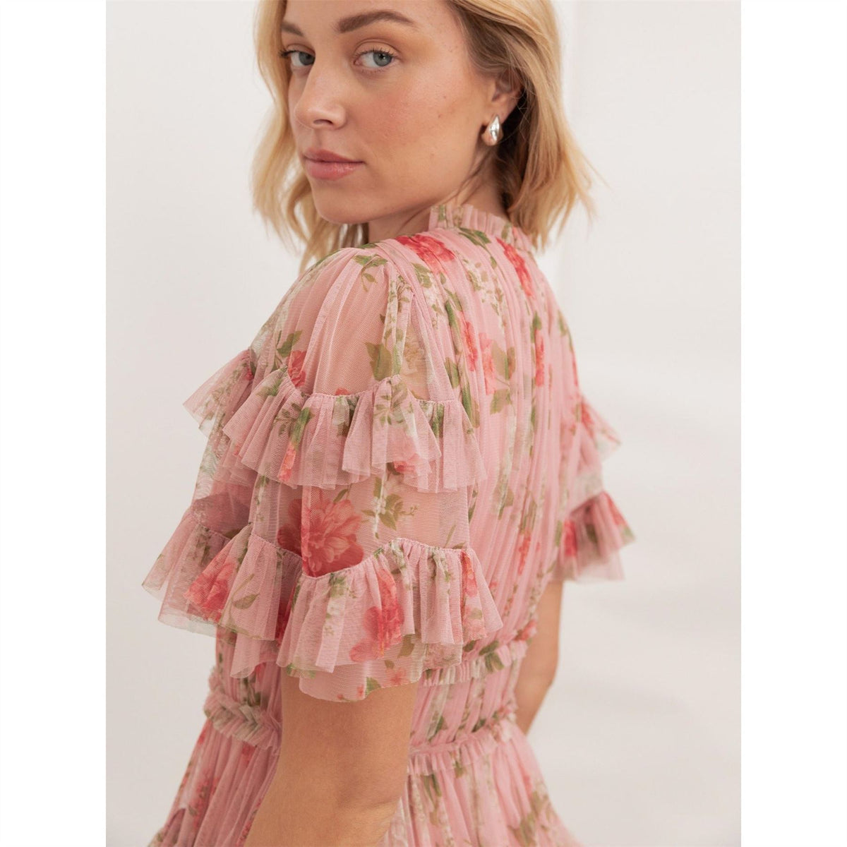Anaya With Love With Love Recycled Pink Floral Print Short Sleeve Ruffled Mini Dress