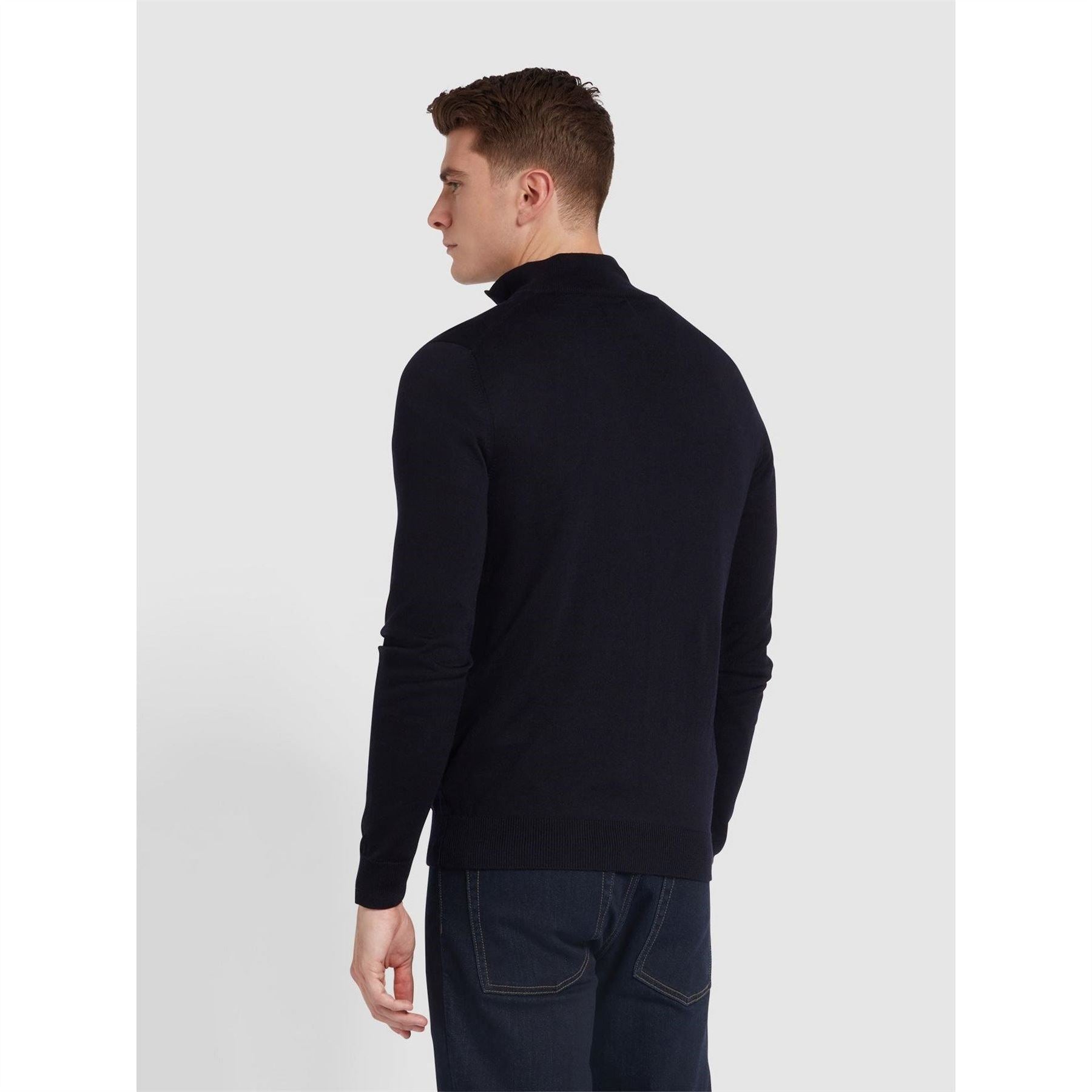 Farah Zip Neck Ribbed Collar Long Sleeve Sweater