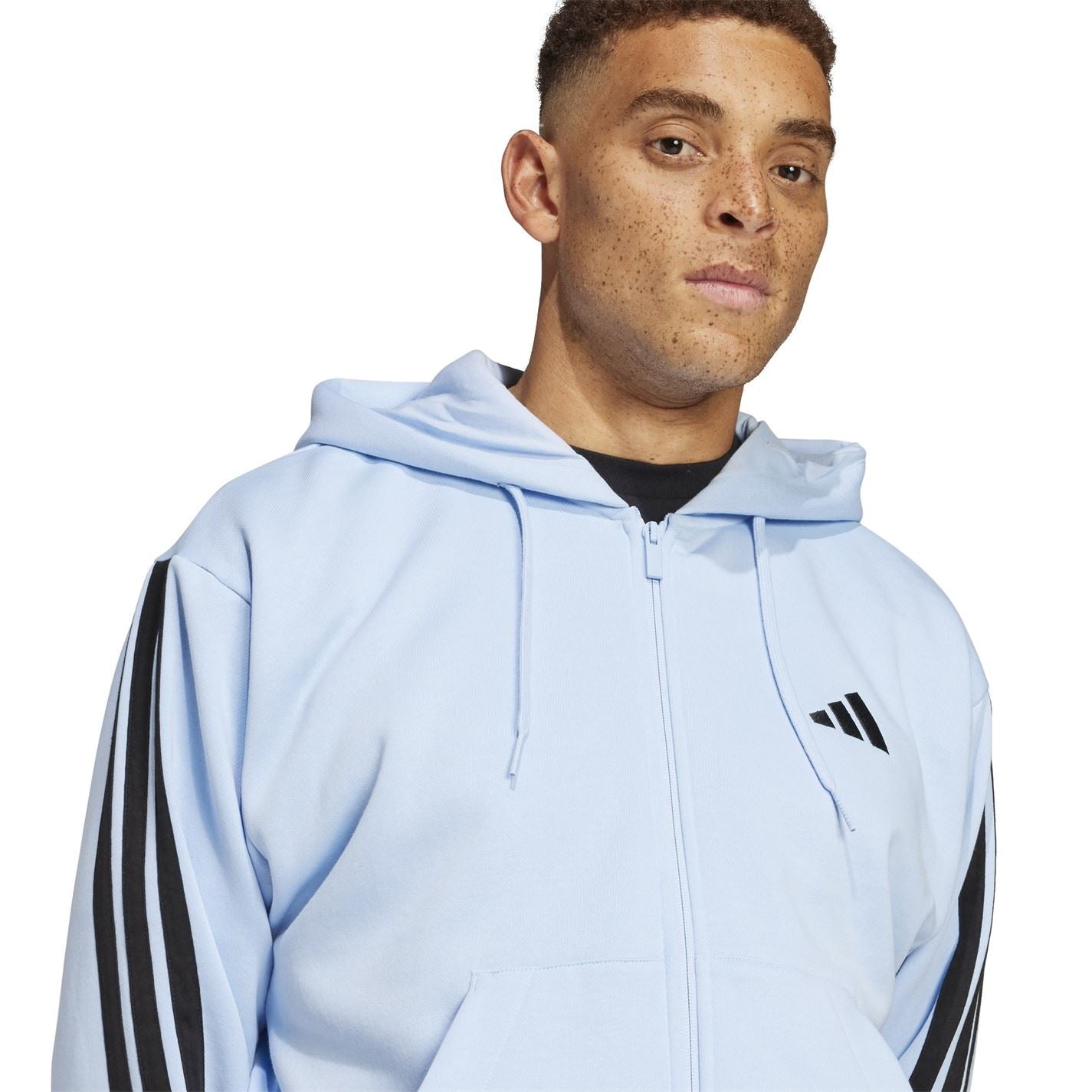 adidas Mens Essentials Fleece 3 Stripes Full Zip Hoodie