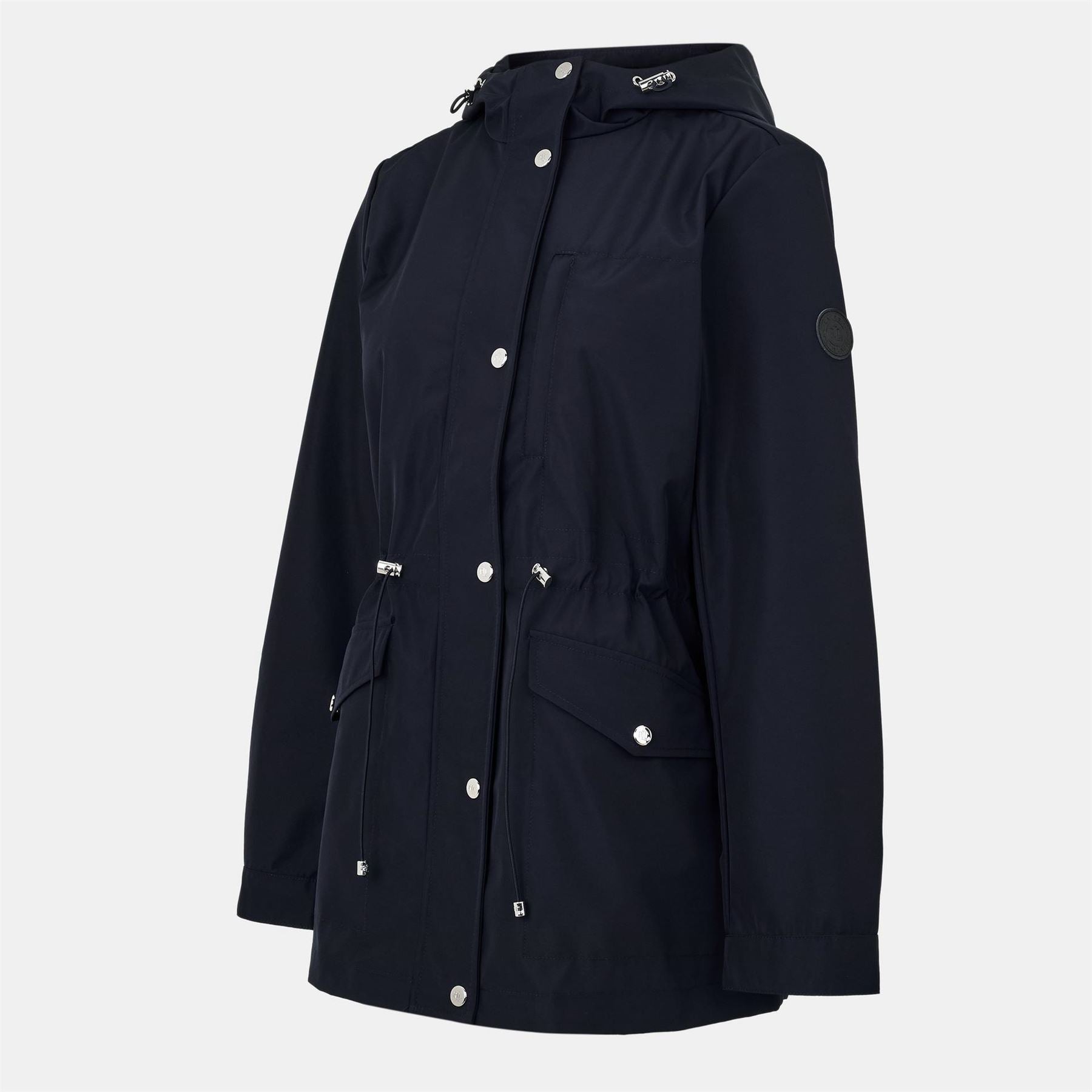 Lauren by Ralph Lauren Solid Patterned Hooded Drawstring Snap Button Rain Jacket