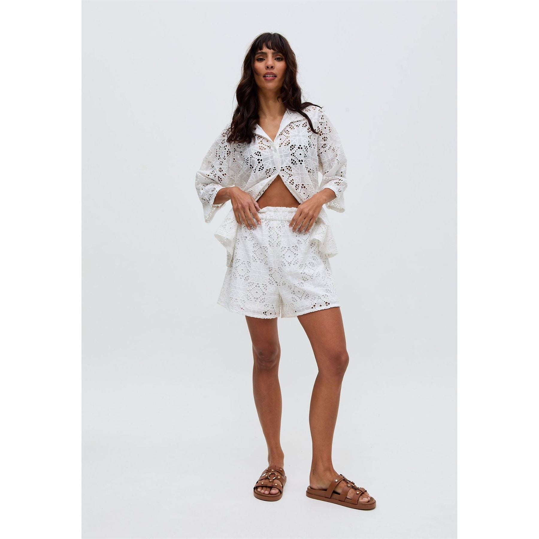 Raffya All Over Broderie Short In White