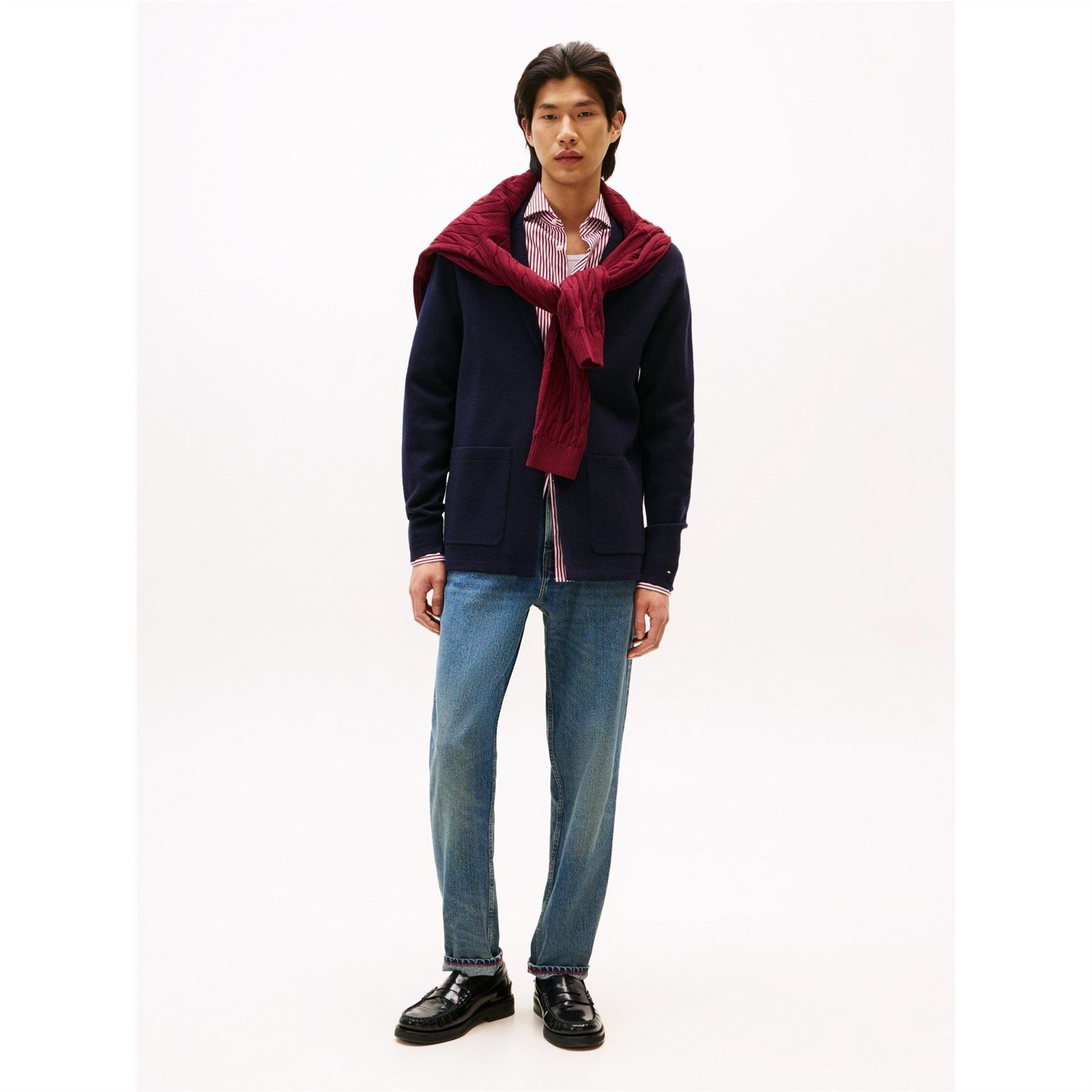 Tommy Hilfiger Solid Patterned Lapel Collar Knit Blazer