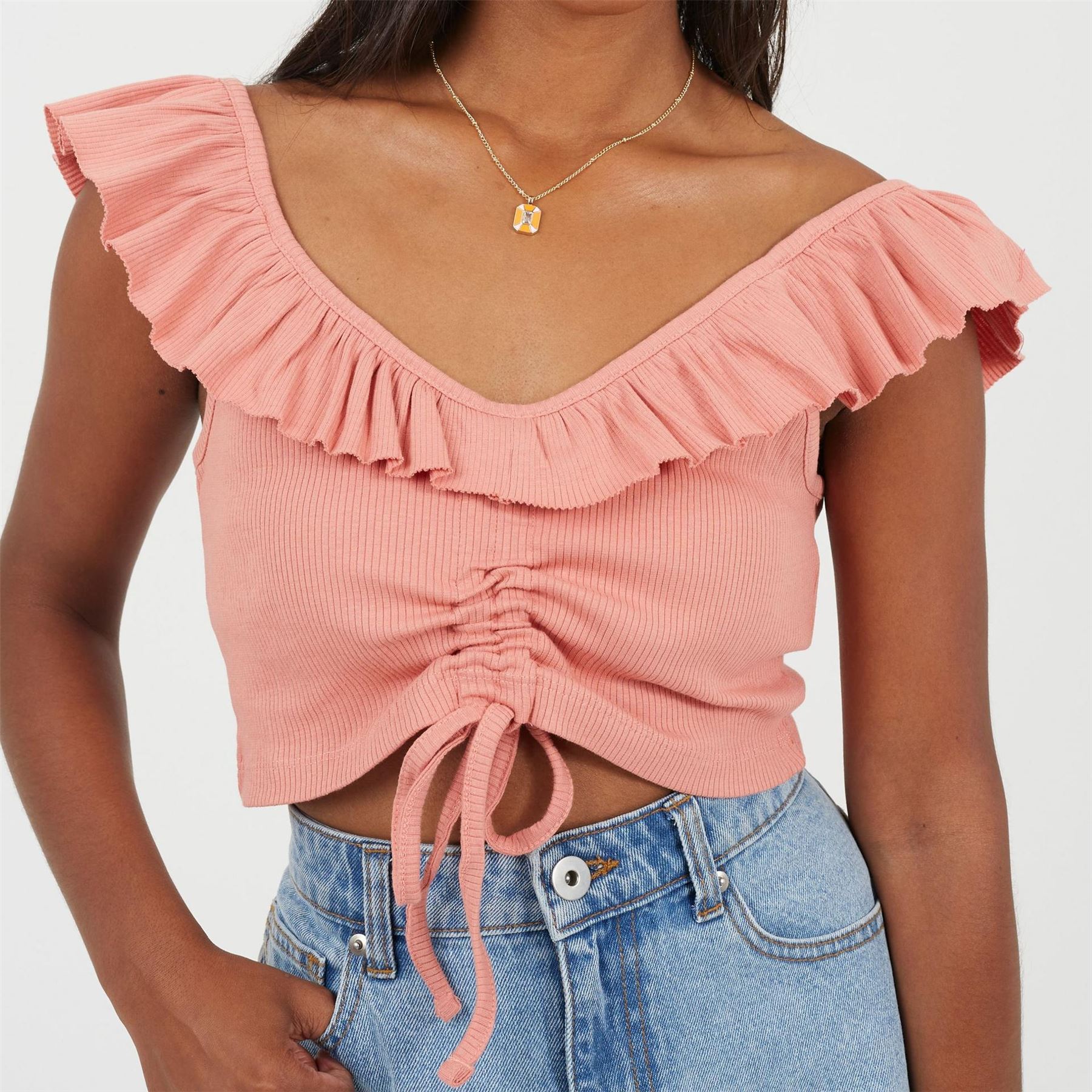 Brave Soul Womens Frill Vest With Gathered Front