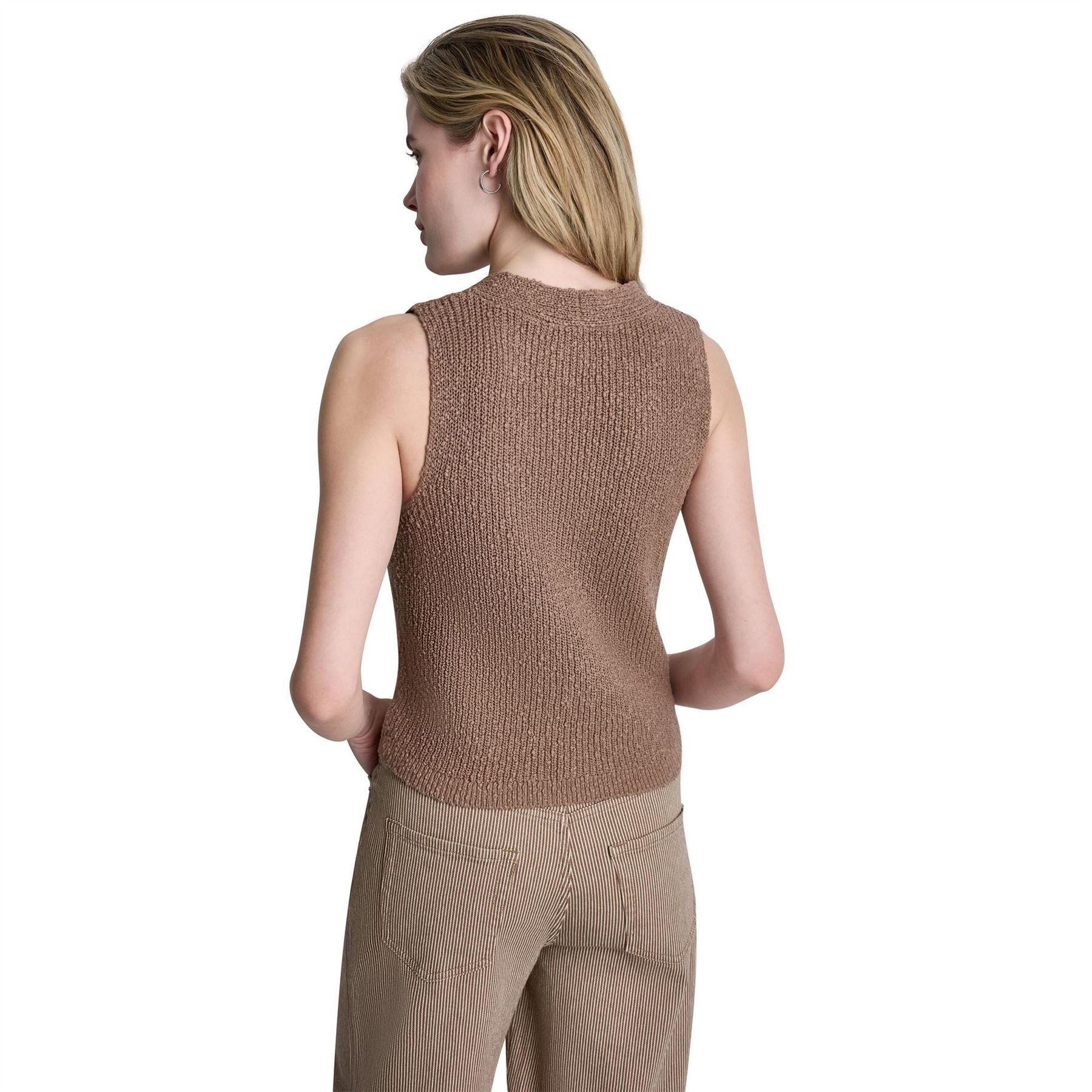 DKNY Sleeveless V Neck Rib Slub Sweater