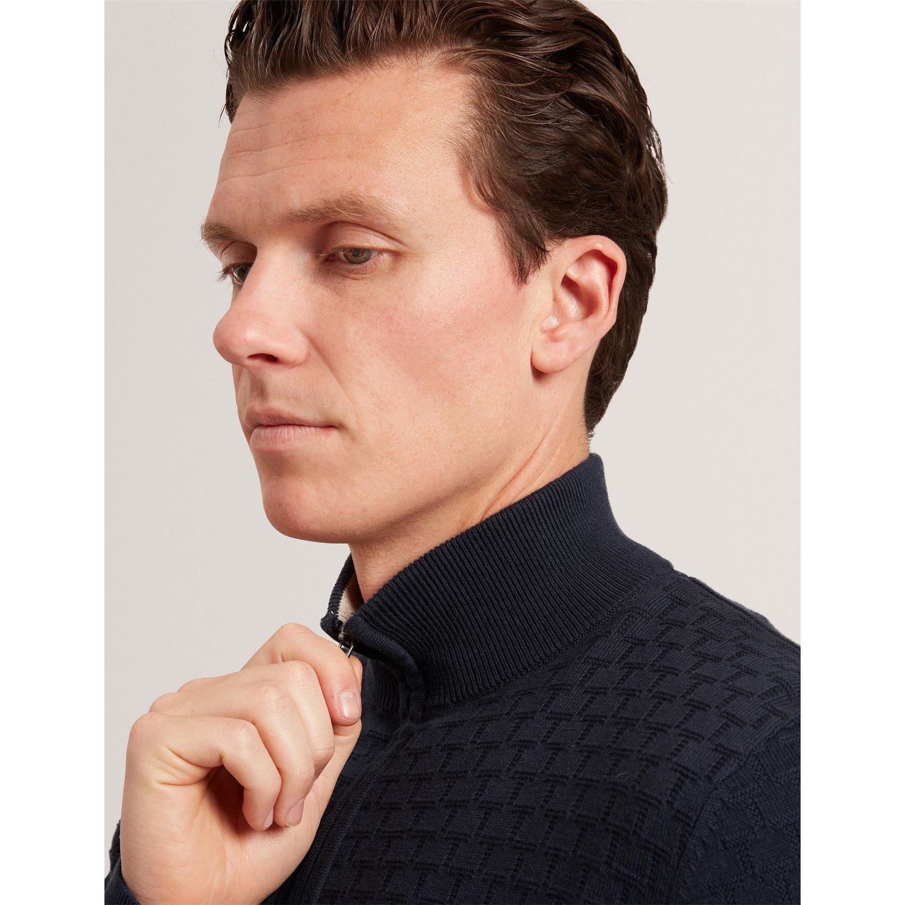 Ted Baker Zip Neck Ribbed Collar Long Sleeve Sweater