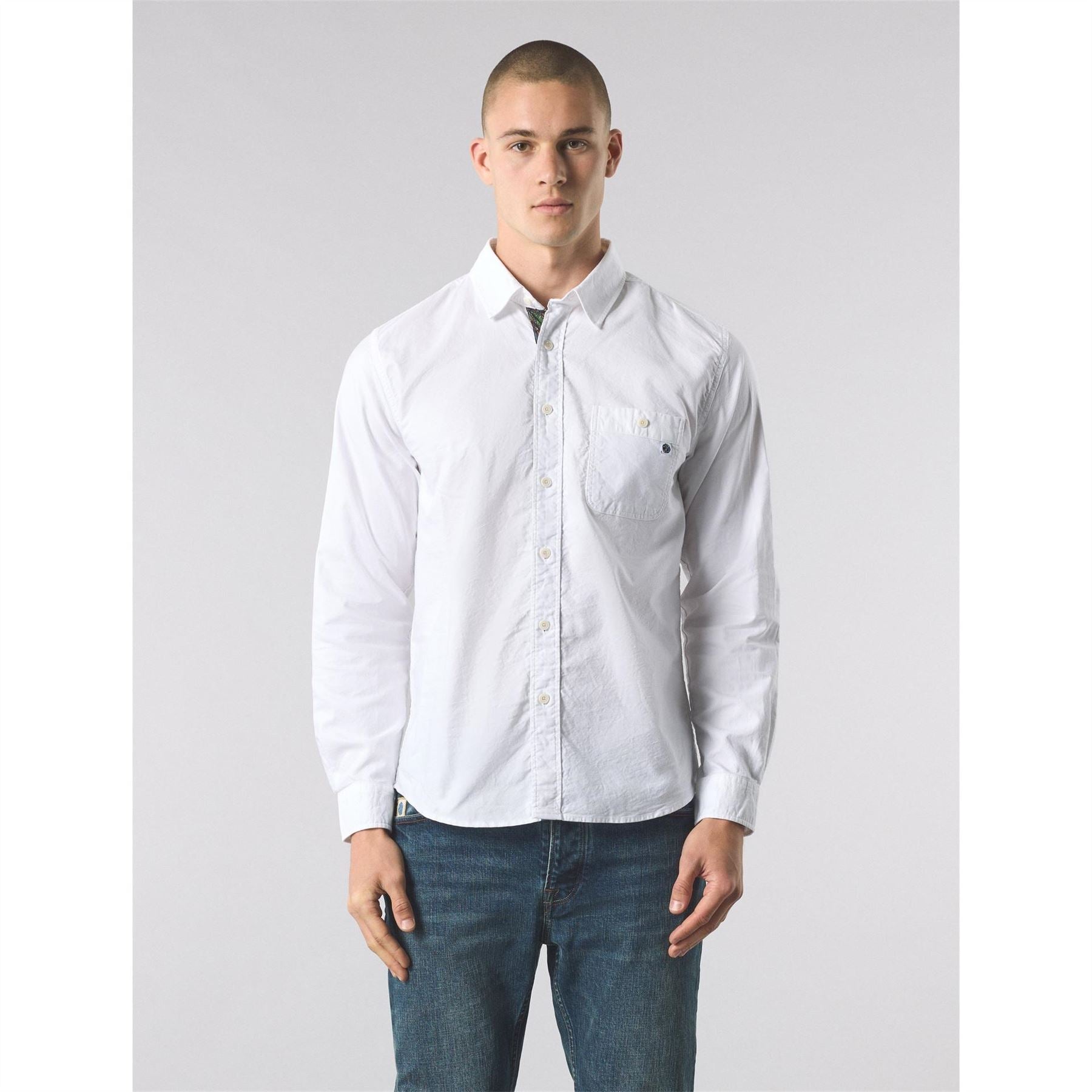 Pretty Green Button Down Collar Long Sleeve Shirt with Chest Pocket