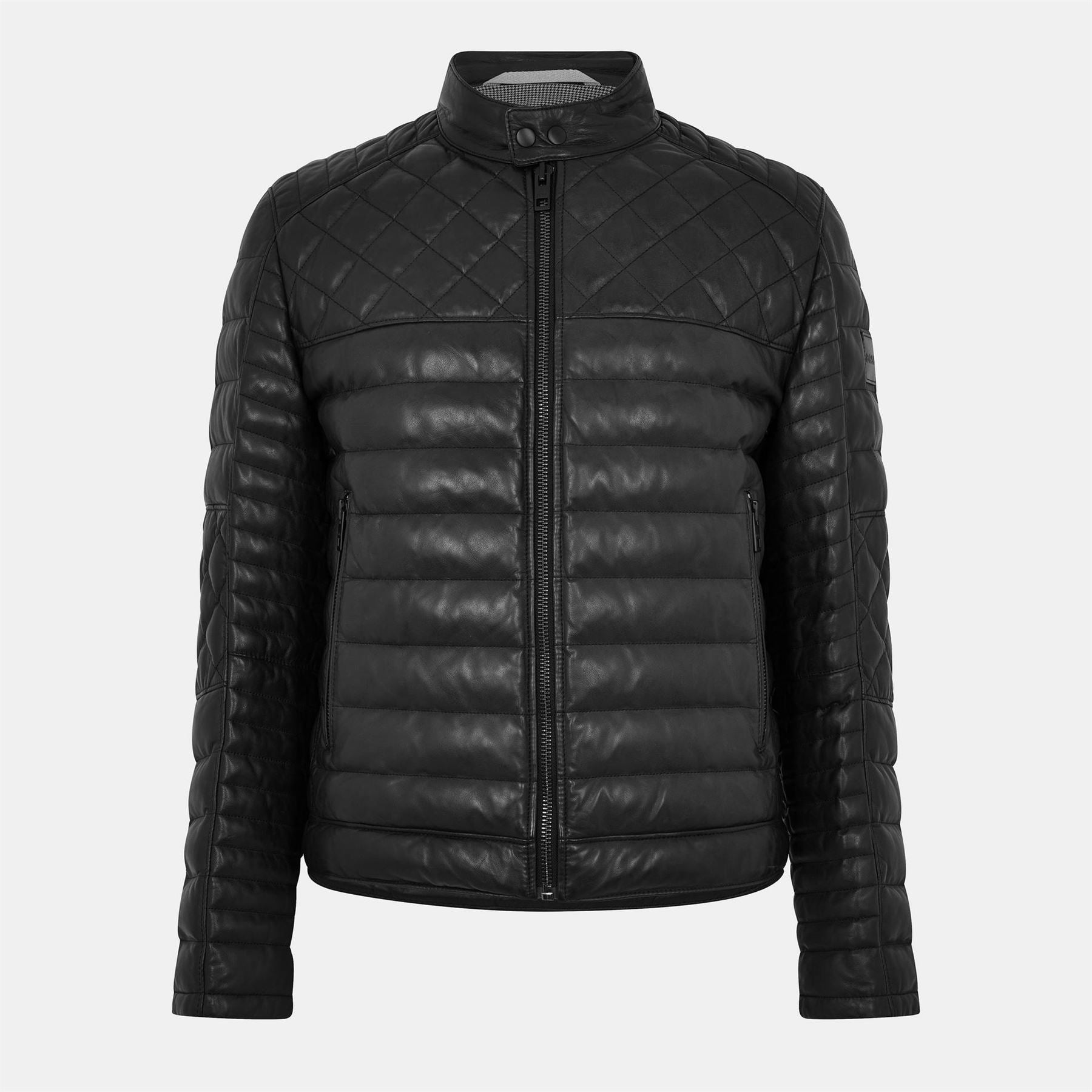 Boss Solid Patterned Snap Button Zipped Pocket Puffer Coat
