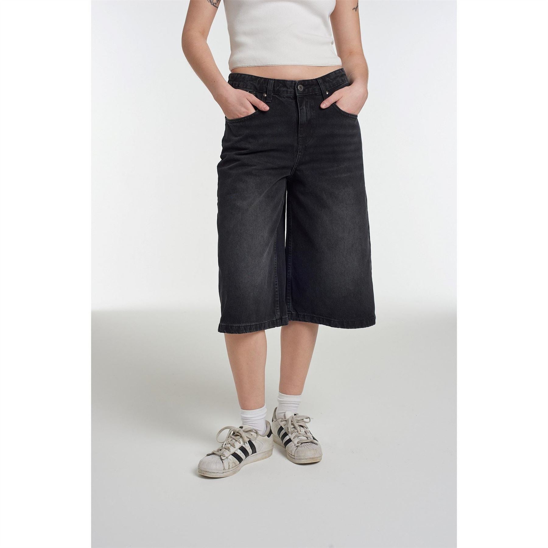 The Ragged Priest Release Charcoal Wash Denim Shorts