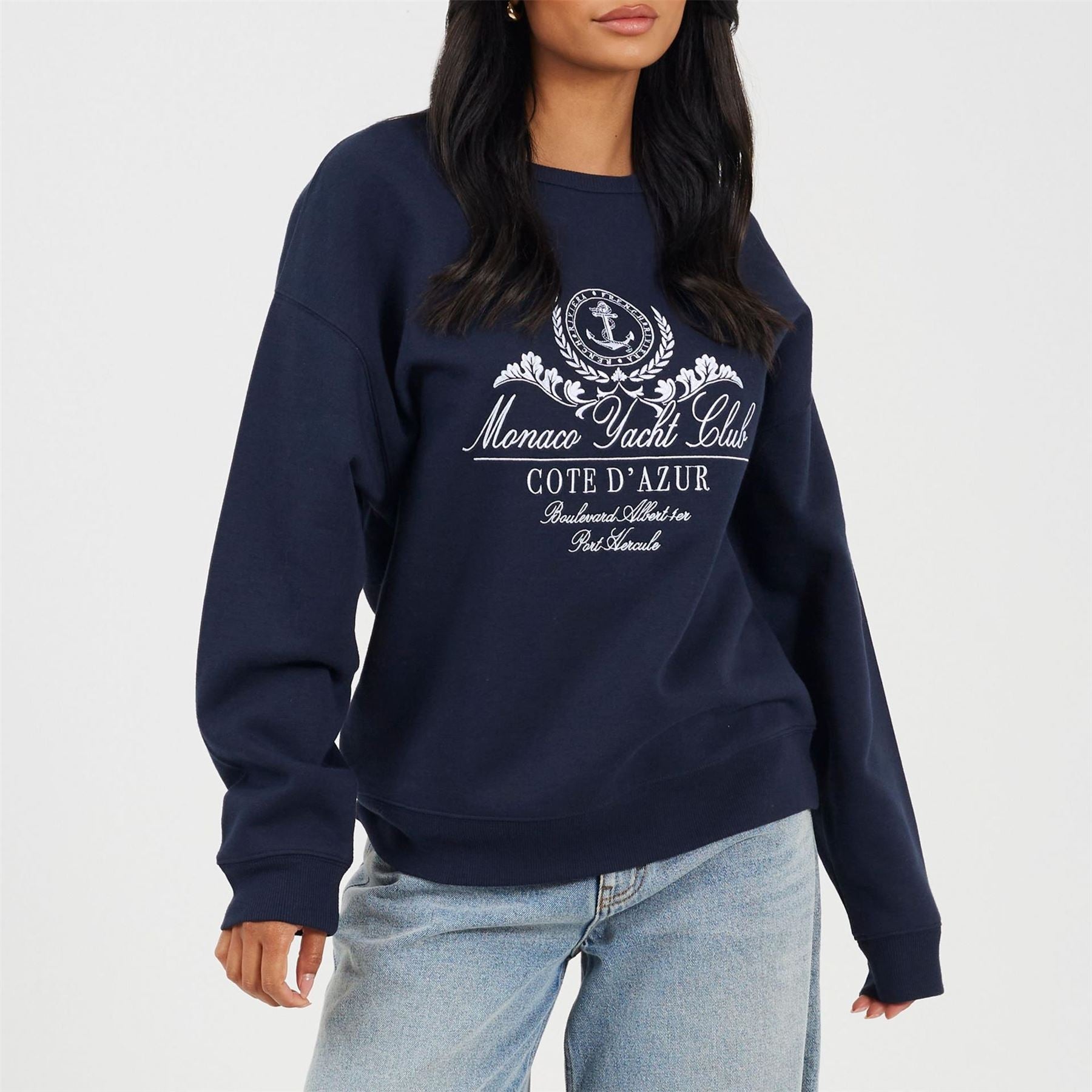 Brave Soul Womens Crew Neck Sweatshirt With Monaco Yacht Club Embroidery