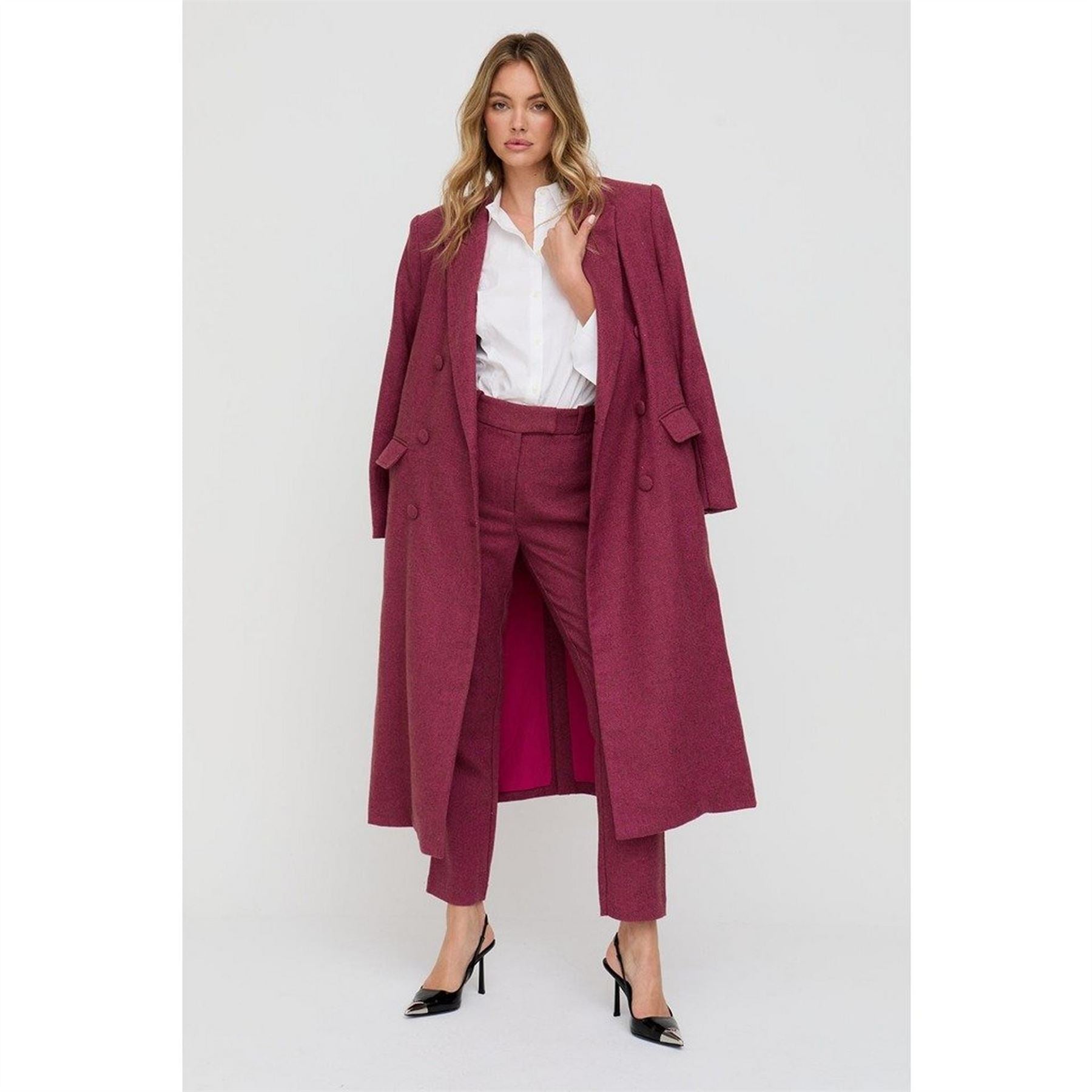 Lily and Lionel Pandora Tapered Herringbone Print Trouser In Pink