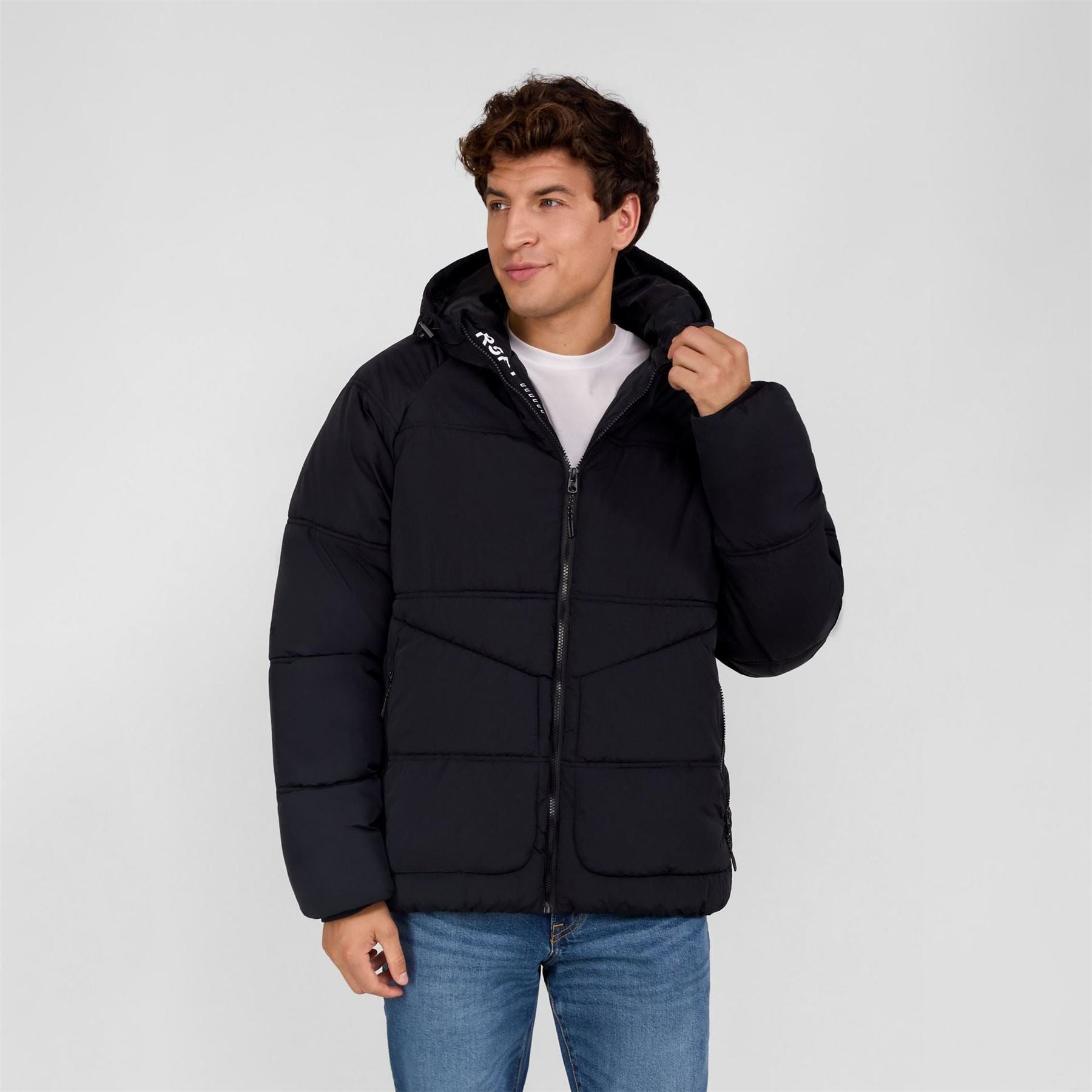 Minoti Boys Quilted Jacket With Hood And Zip Pockets Black