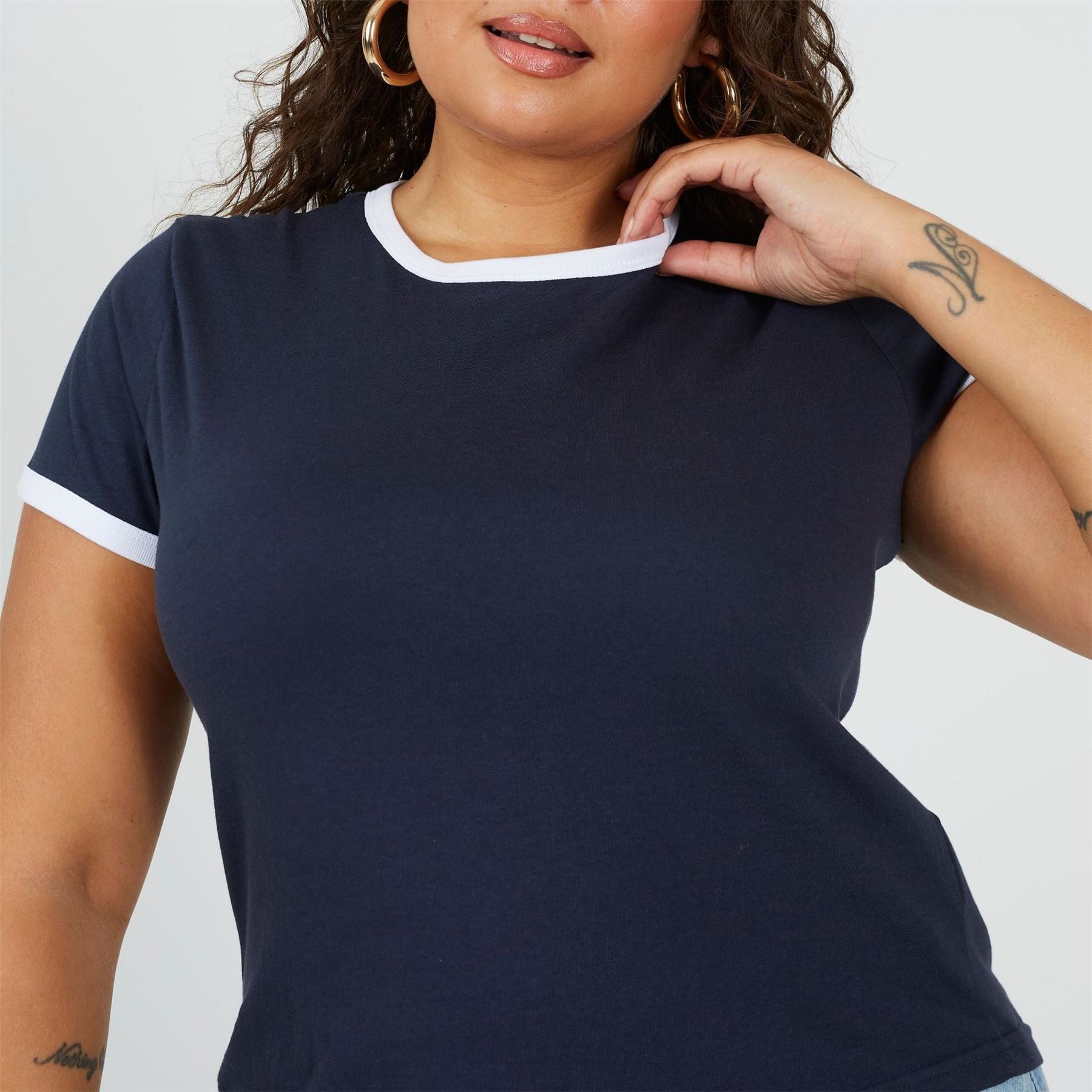 Brave Soul Plus Size Short Sleeve T Shit With Contrast Neck And Sleeve Rib