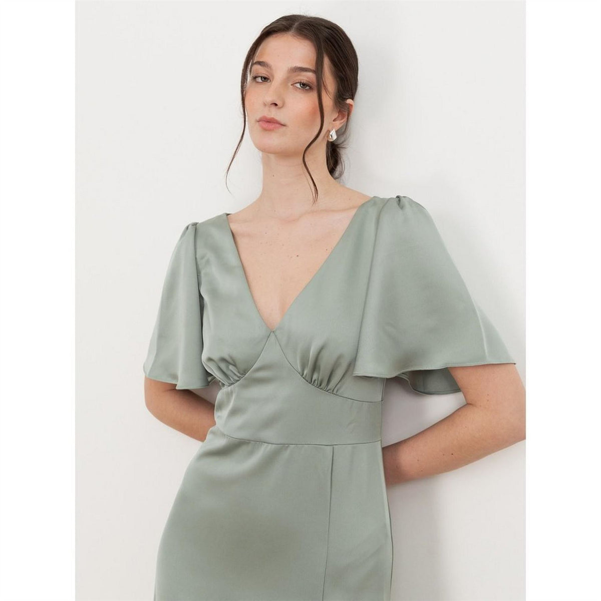 Maya Deluxe Angel Sleeve Satin Bridesmaid Maxi Dress With Split