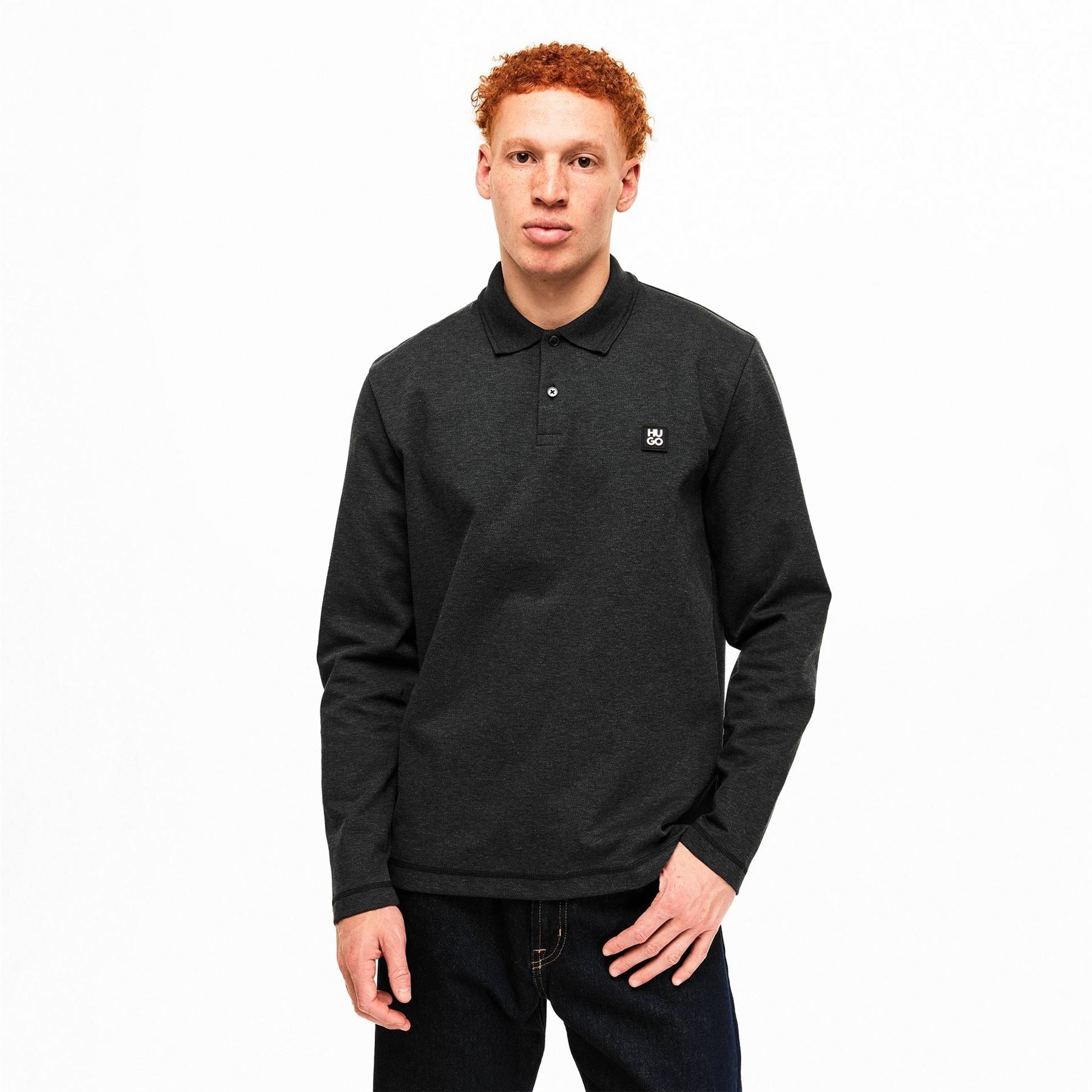 Hugo Dinote Red Long Sleeve Polo Shirt