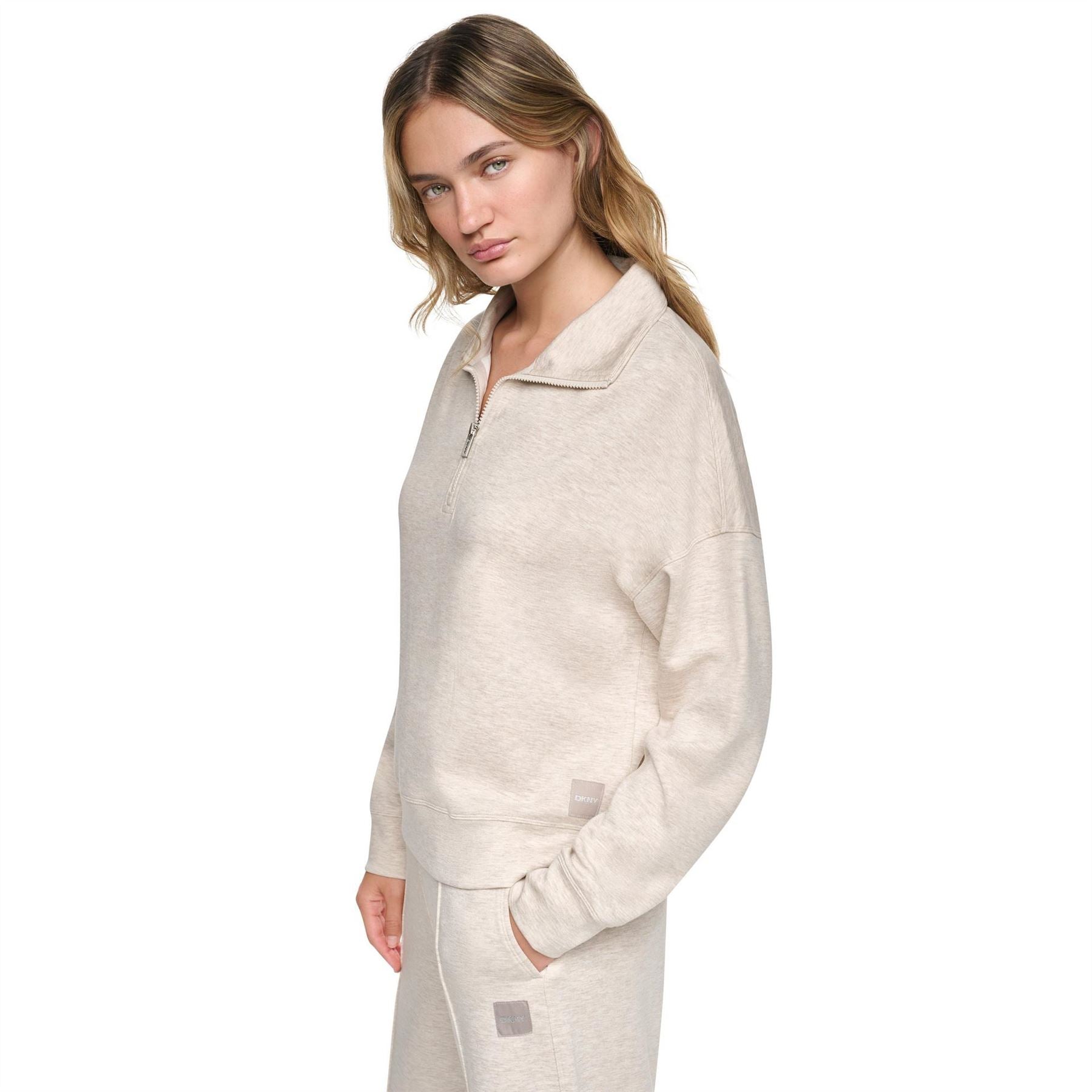 DKNY Sport 1 4 Zip Funnel Neck Fleece Top