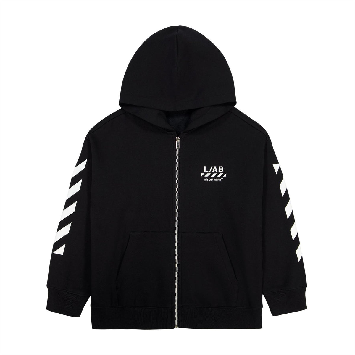 L AB Off White Small Logo Full Zip Teddy Fleece Hoodie