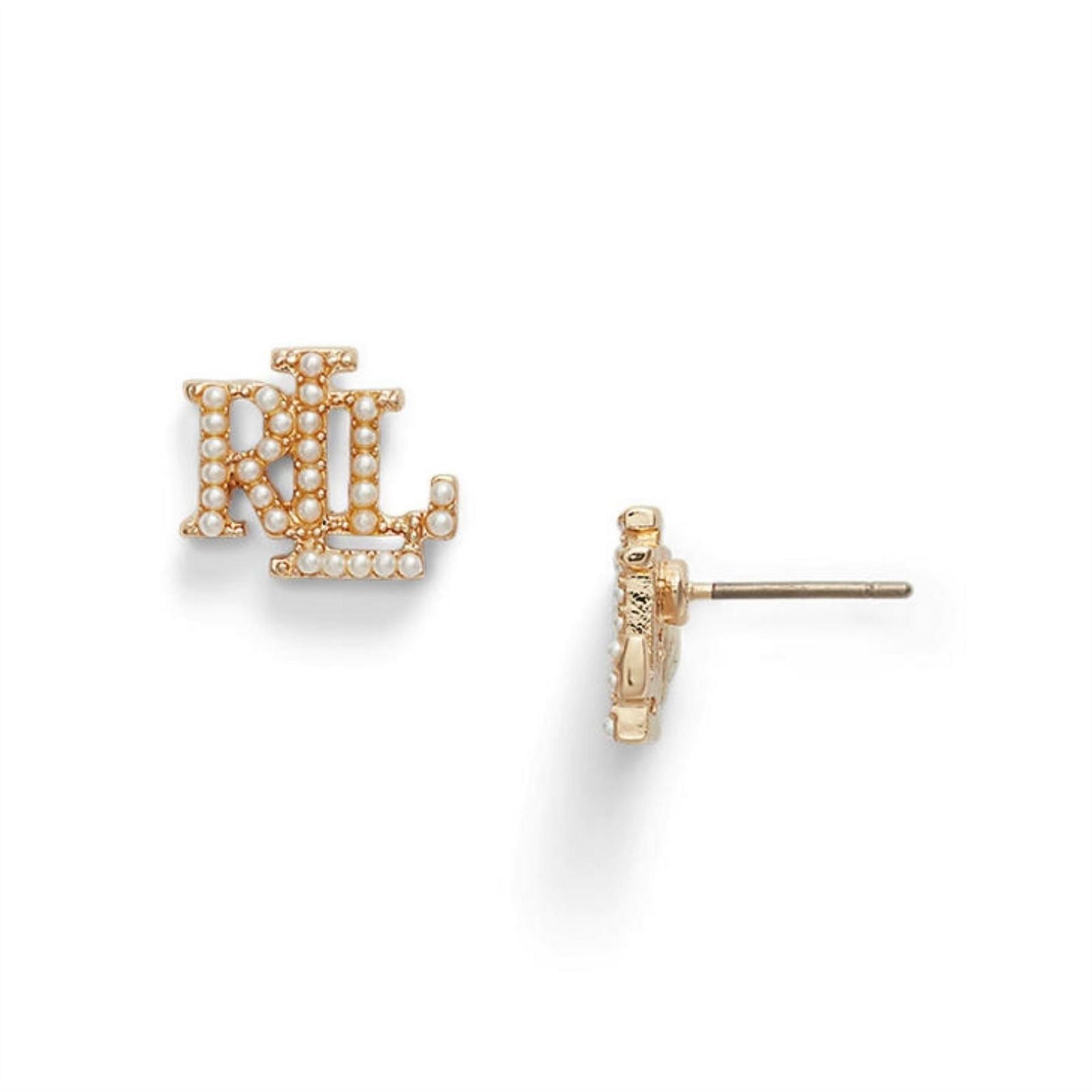 Lauren by Ralph Lauren Ralph Lauren Pearl  And  Gold Logo Stud Earrings