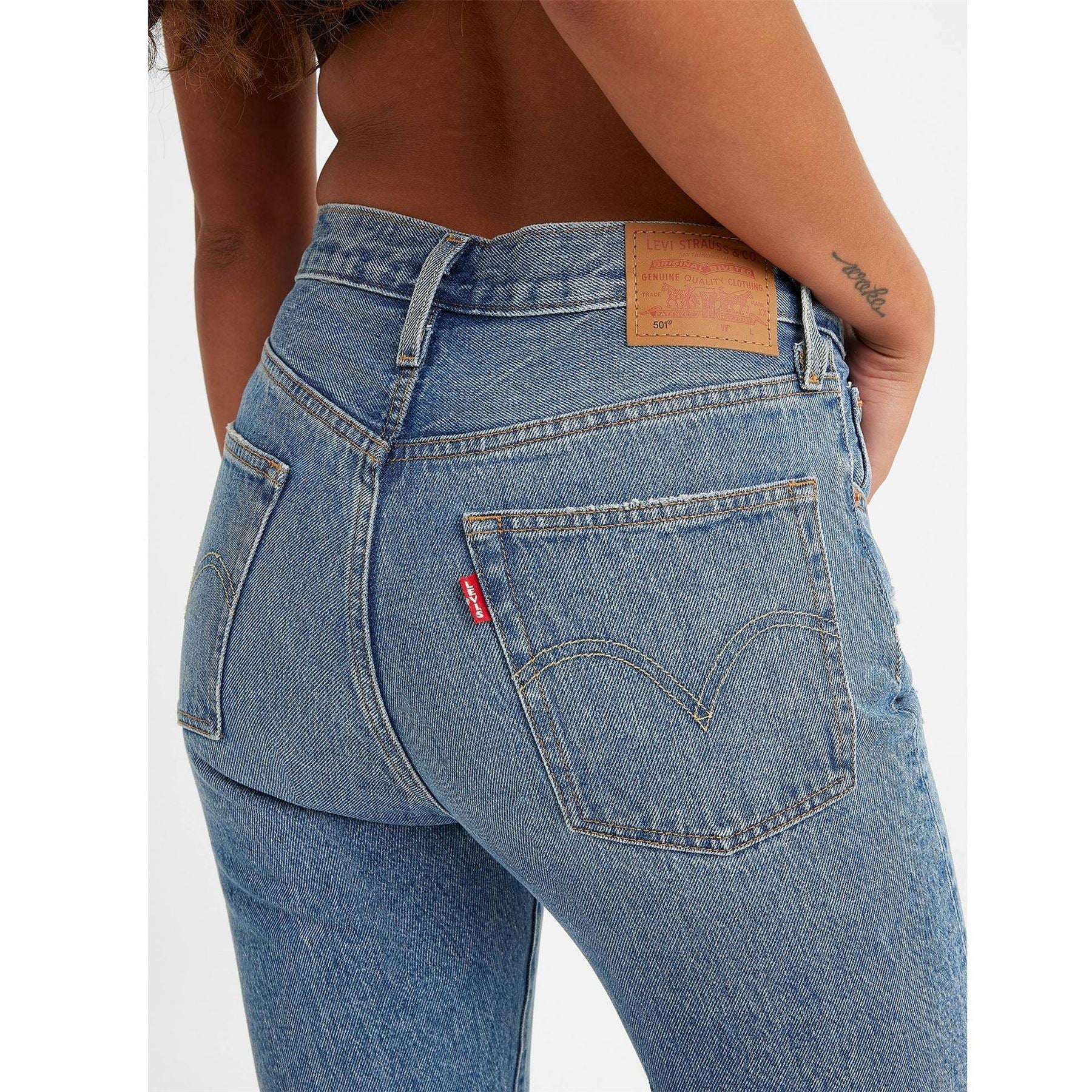 Levis 501 Cropped Mid Rise Cotton Straight Leg Jeans