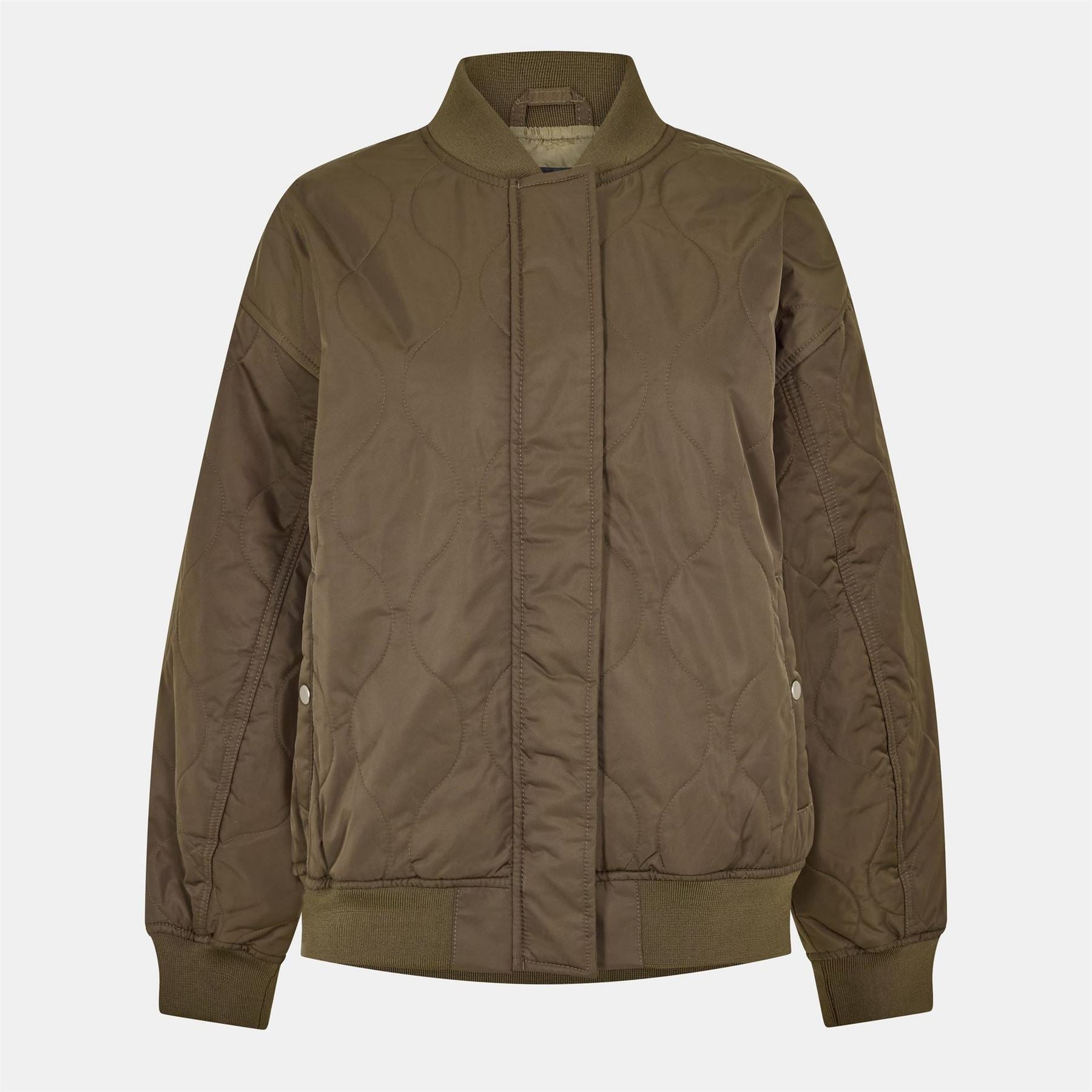 Vans Bennett Quilted Solid Patterned Bomber Jacket with Ribbed Cuff