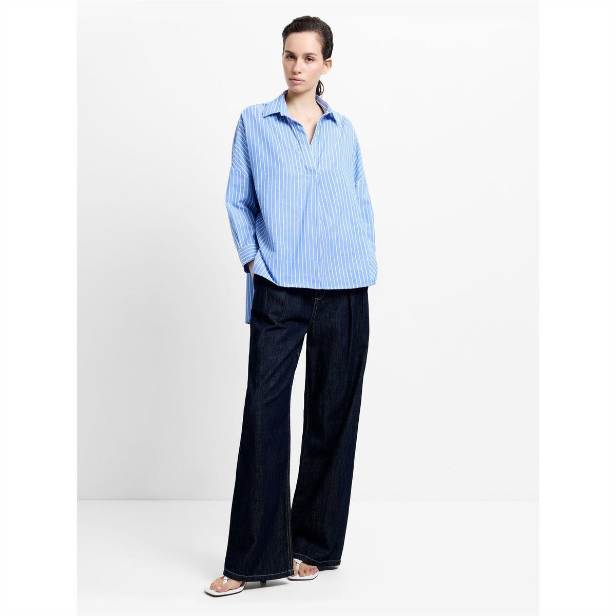 French Connection Rhodes Pop Cotton Long Sleeve Oversized Fit Blouse
