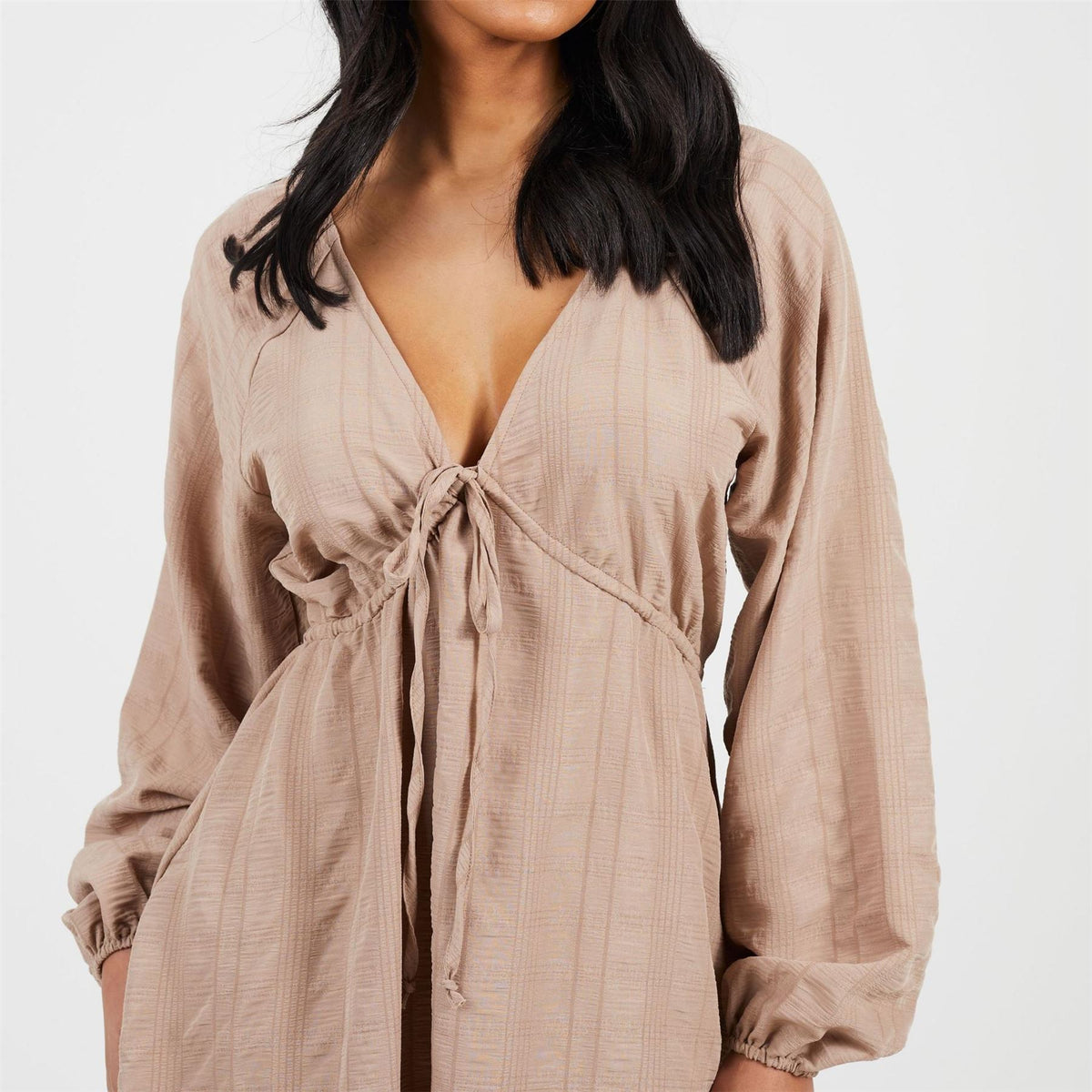 Brave Soul V-Neck Long Sleeve Mini Babydoll Dress