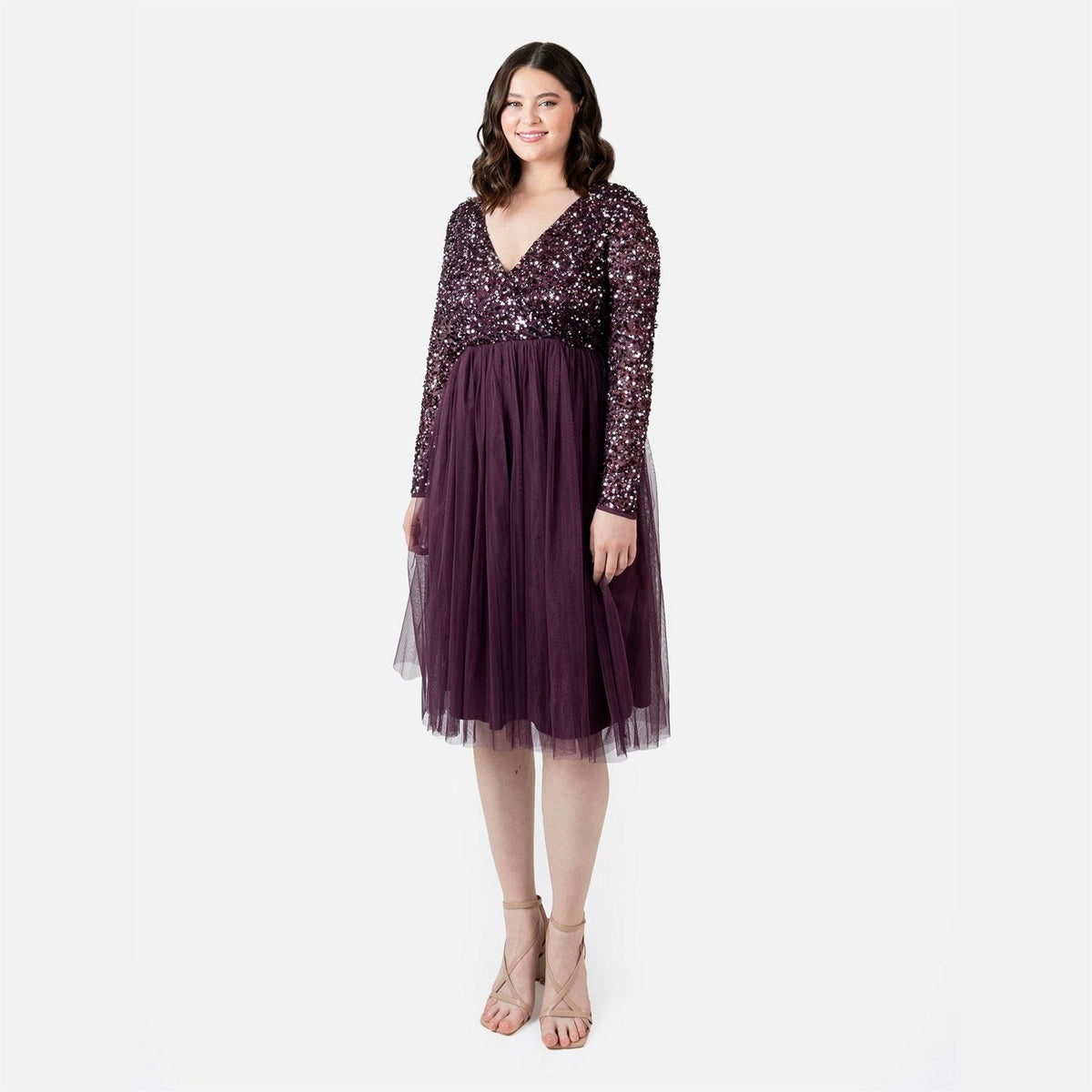 Maya Deluxe Berry Faux Wrap Front Embellished Maxi Dress