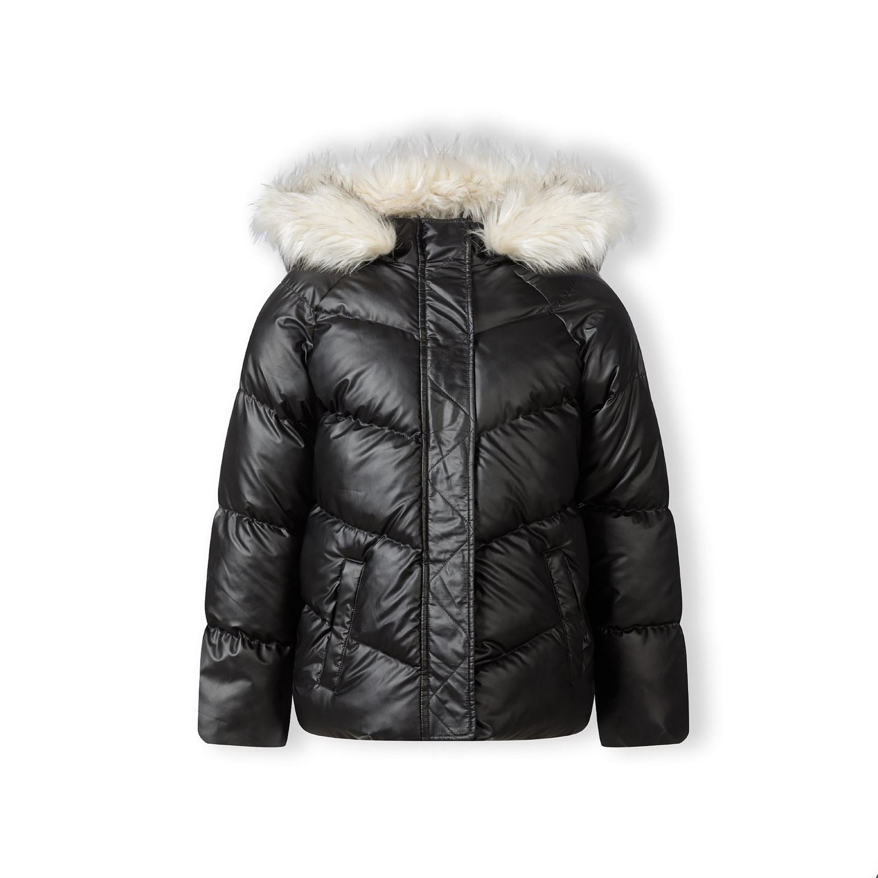 Minoti Girls Padded Jacket Faux Fur Lining Black