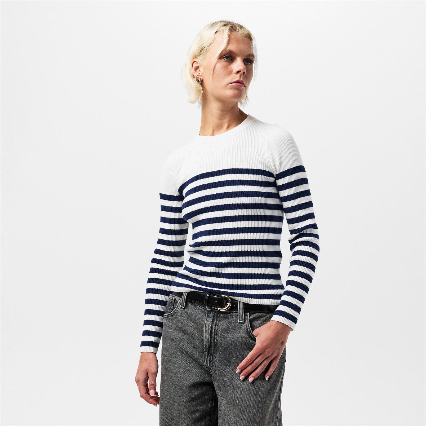 Levis Ribbed Collar Crew Neck Long Sleeve Sweater